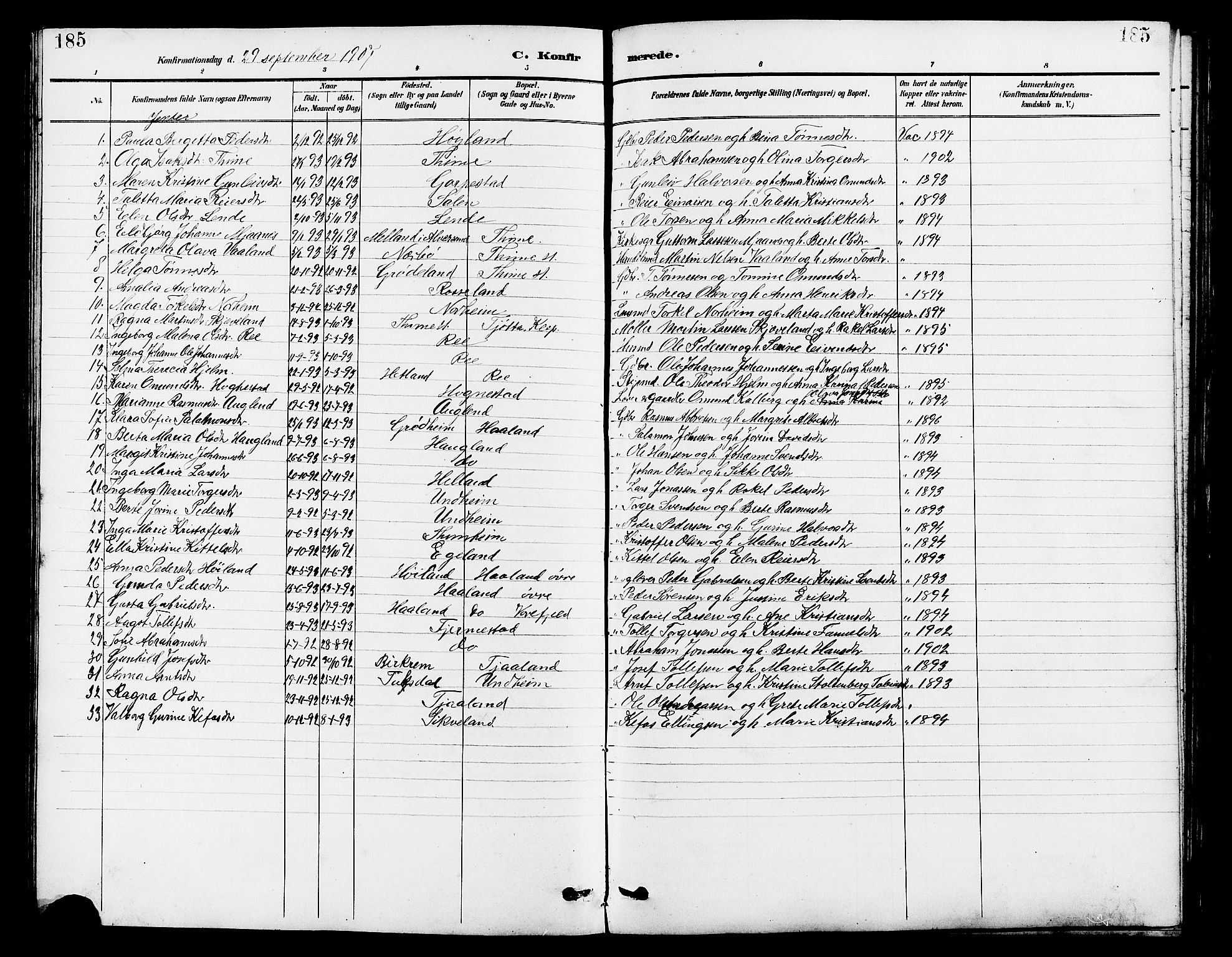 Lye sokneprestkontor, AV/SAST-A-101794/001/30BB/L0007: Parish register (copy) no. B 8, 1889-1909, p. 185