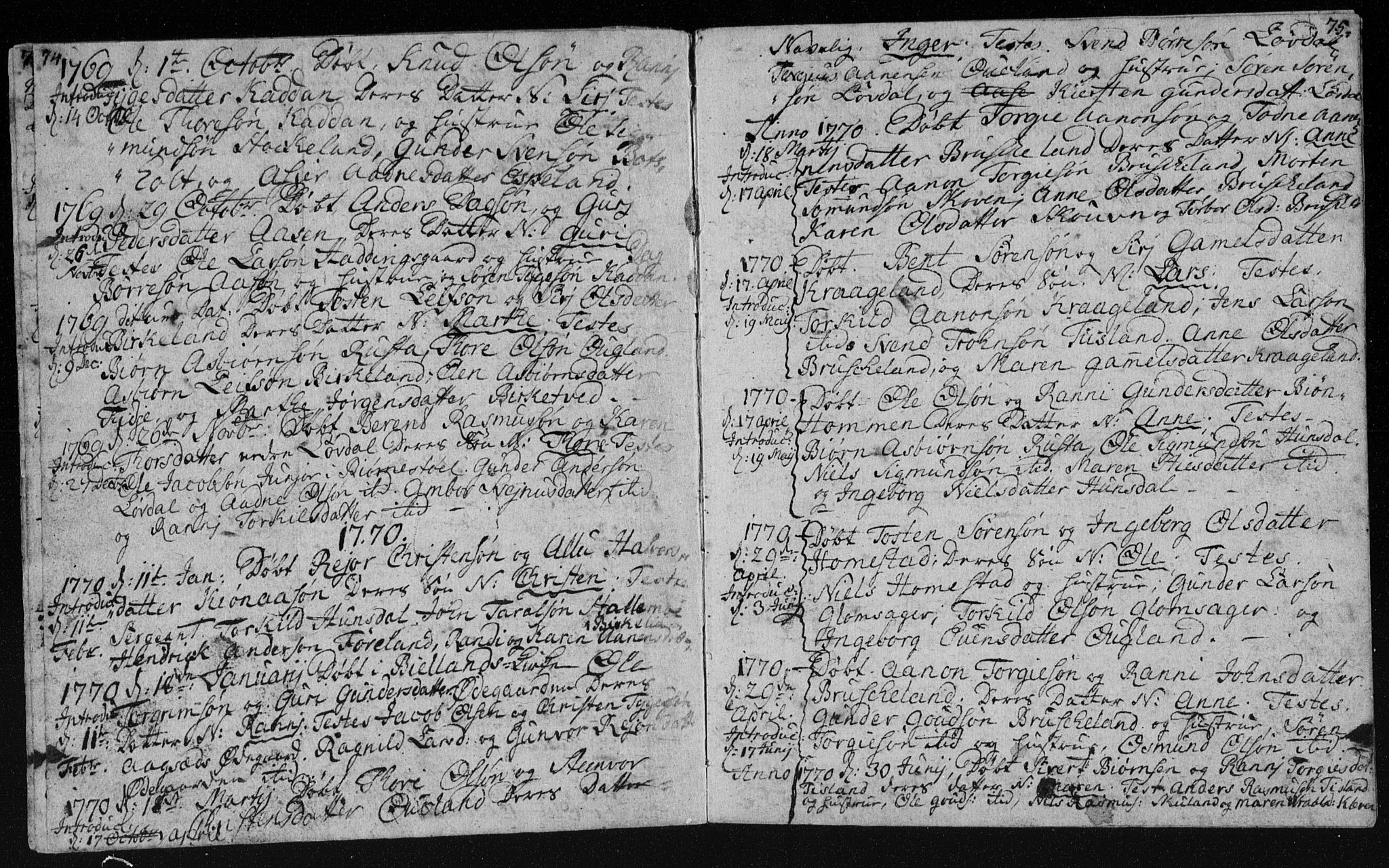 Holum sokneprestkontor, AV/SAK-1111-0022/F/Fa/Fab/L0003: Parish register (official) no. A 3, 1752-1774, p. 74-75