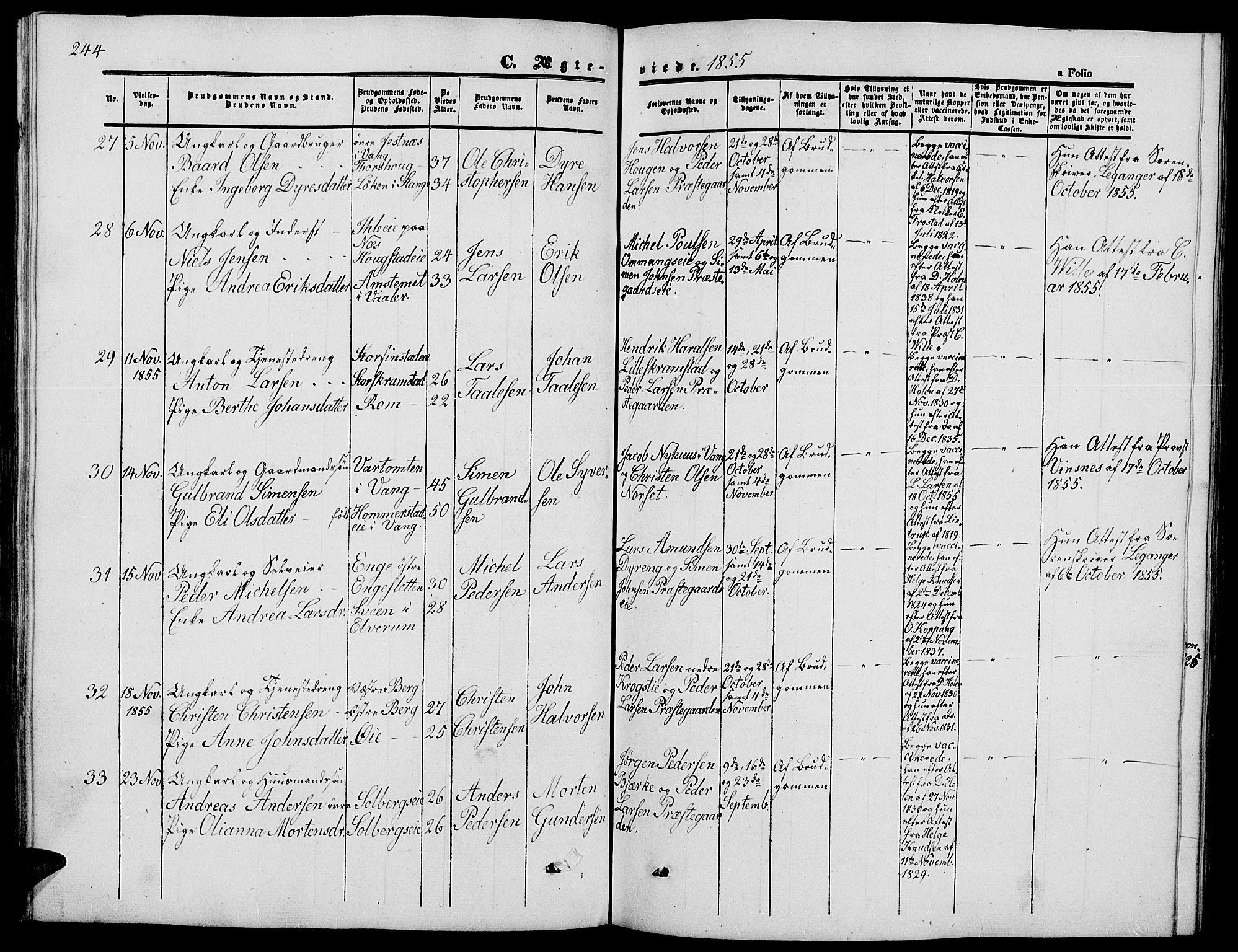 Løten prestekontor, SAH/PREST-022/L/La/L0003: Parish register (copy) no. 3, 1850-1862, p. 244