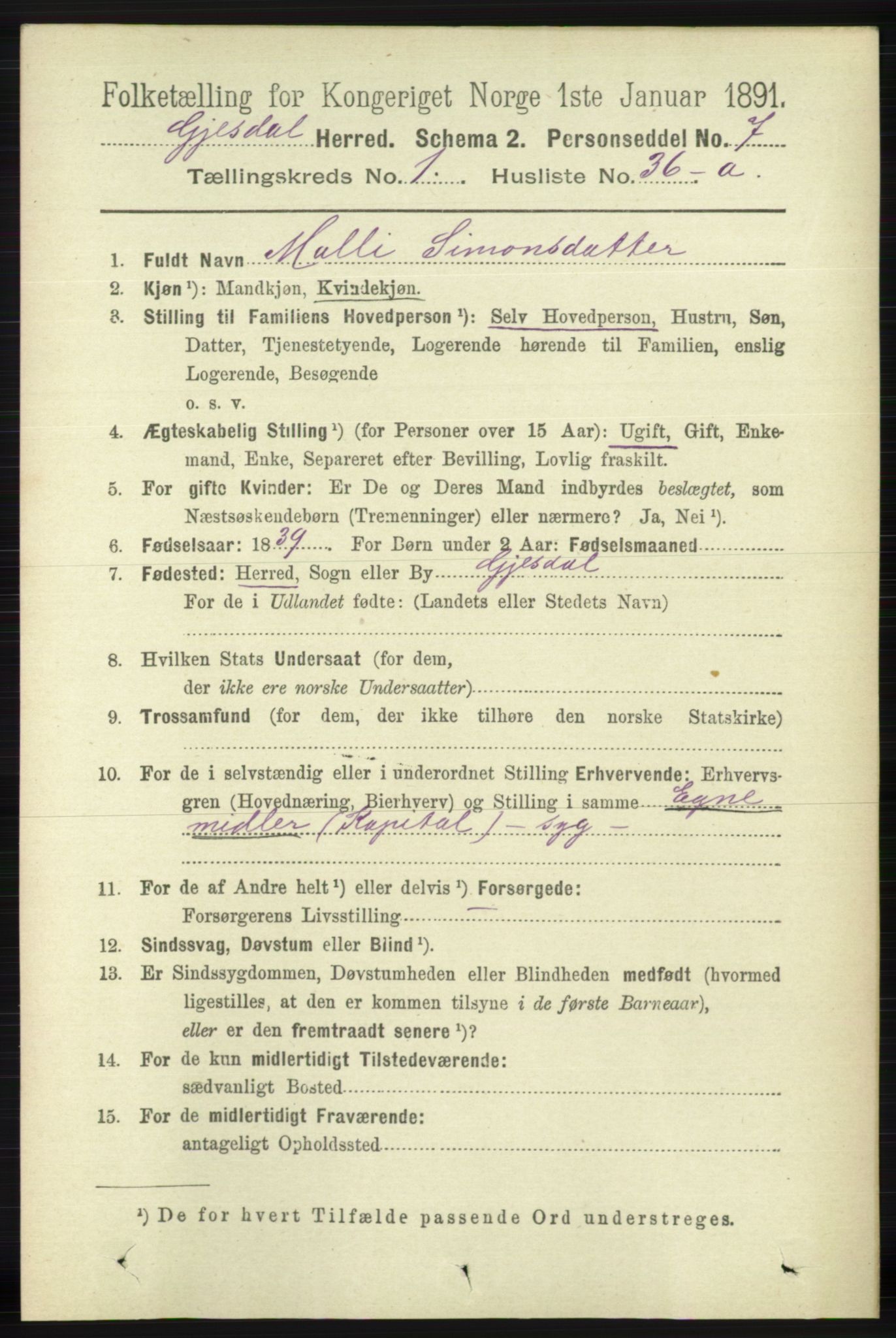 RA, 1891 census for 1122 Gjesdal, 1891, p. 330