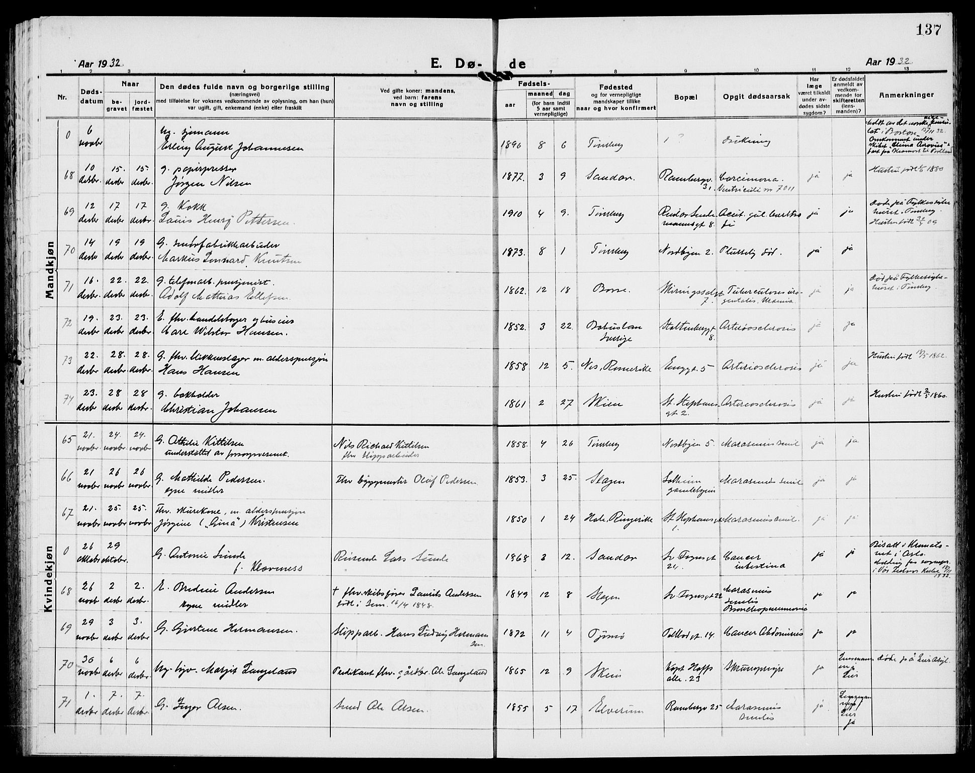 Tønsberg kirkebøker, AV/SAKO-A-330/G/Ga/L0018: Parish register (copy) no. 18, 1920-1935, p. 137