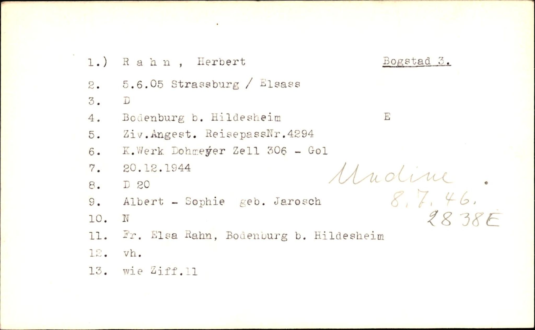 Hjemsendte tyskere , AV/RA-RAFA-6487/D/Db/L0022: Raguse-Roseuow, 1945-1947, p. 6
