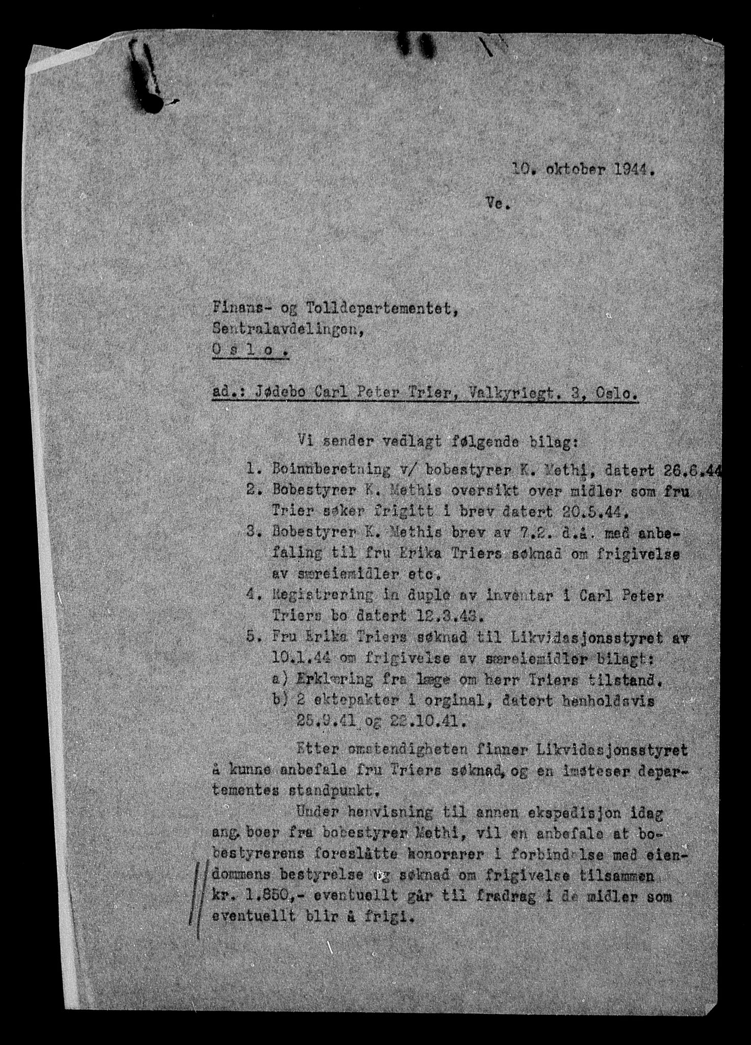 Justisdepartementet, Tilbakeføringskontoret for inndratte formuer, AV/RA-S-1564/H/Hc/Hcc/L0984: --, 1945-1947, p. 287