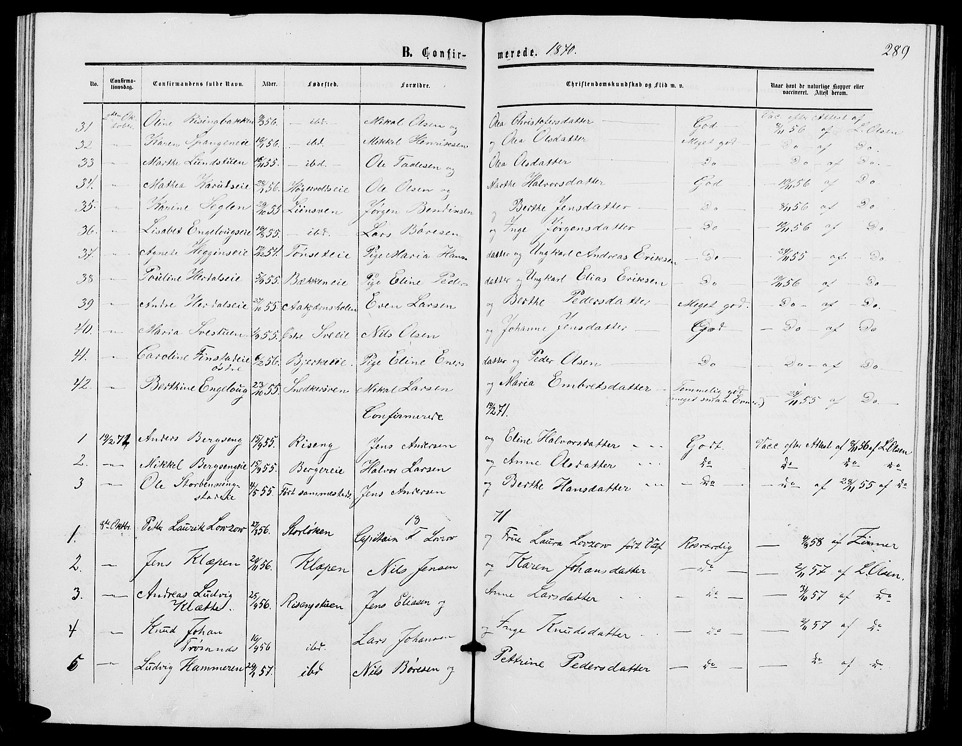 Løten prestekontor, AV/SAH-PREST-022/L/La/L0004: Parish register (copy) no. 4, 1863-1877, p. 289