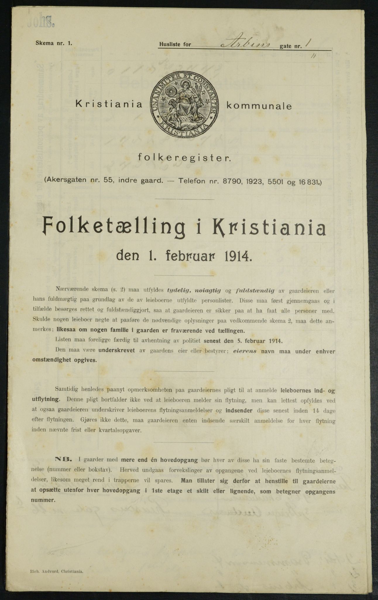 OBA, Municipal Census 1914 for Kristiania, 1914, p. 1515