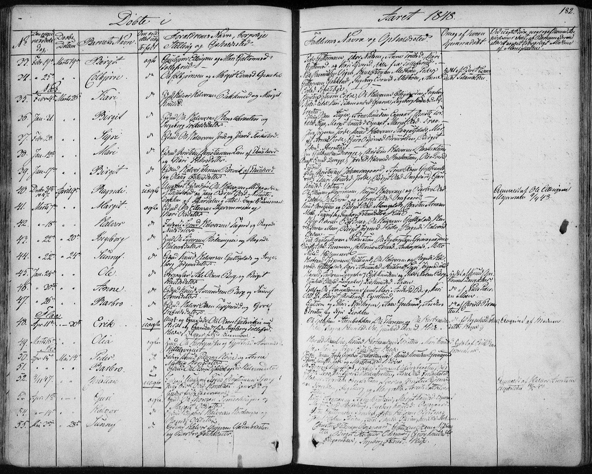 Nes kirkebøker, SAKO/A-236/F/Fa/L0009: Parish register (official) no. 9, 1834-1863, p. 182