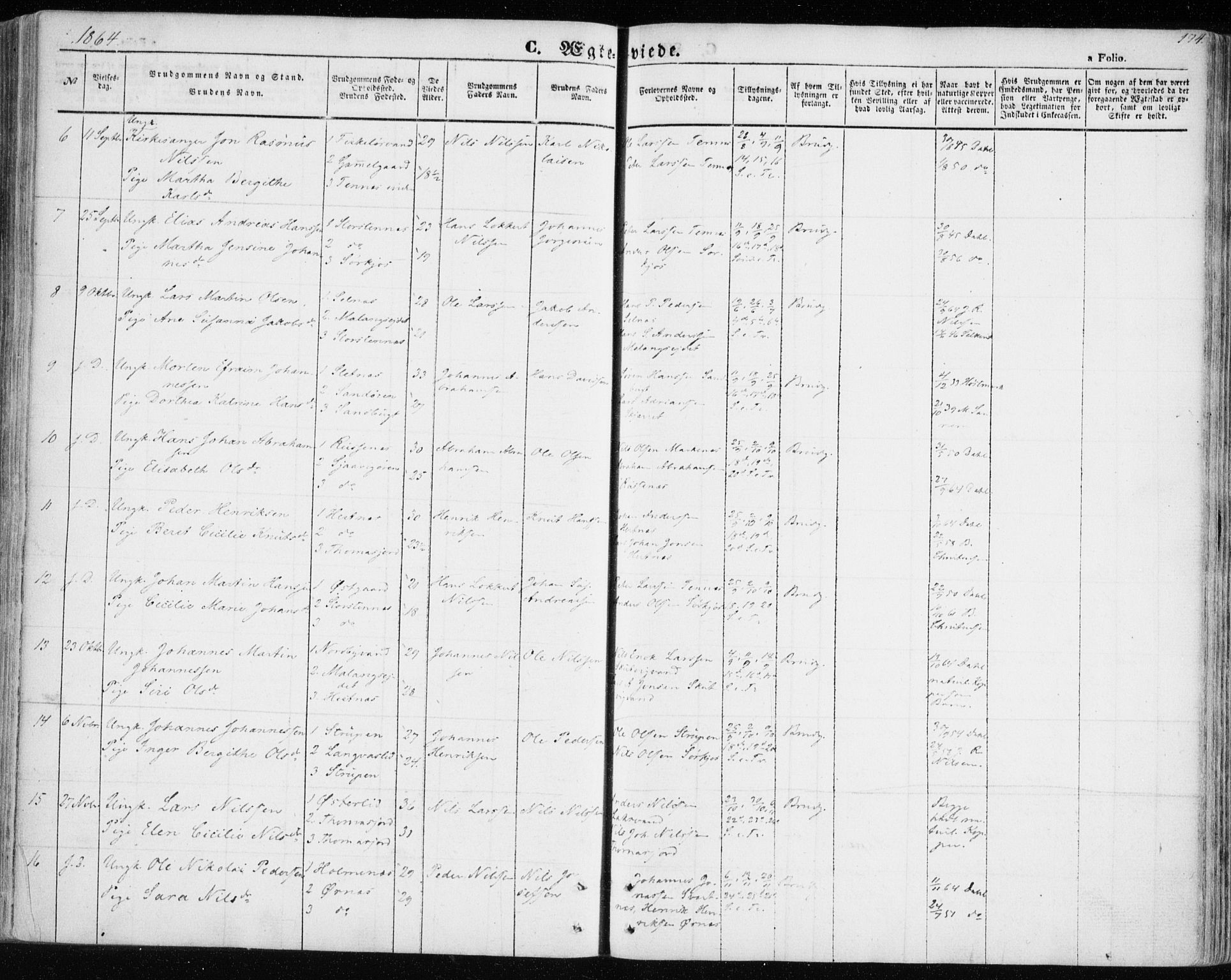 Balsfjord sokneprestembete, SATØ/S-1303/G/Ga/L0003kirke: Parish register (official) no. 3, 1856-1870, p. 174