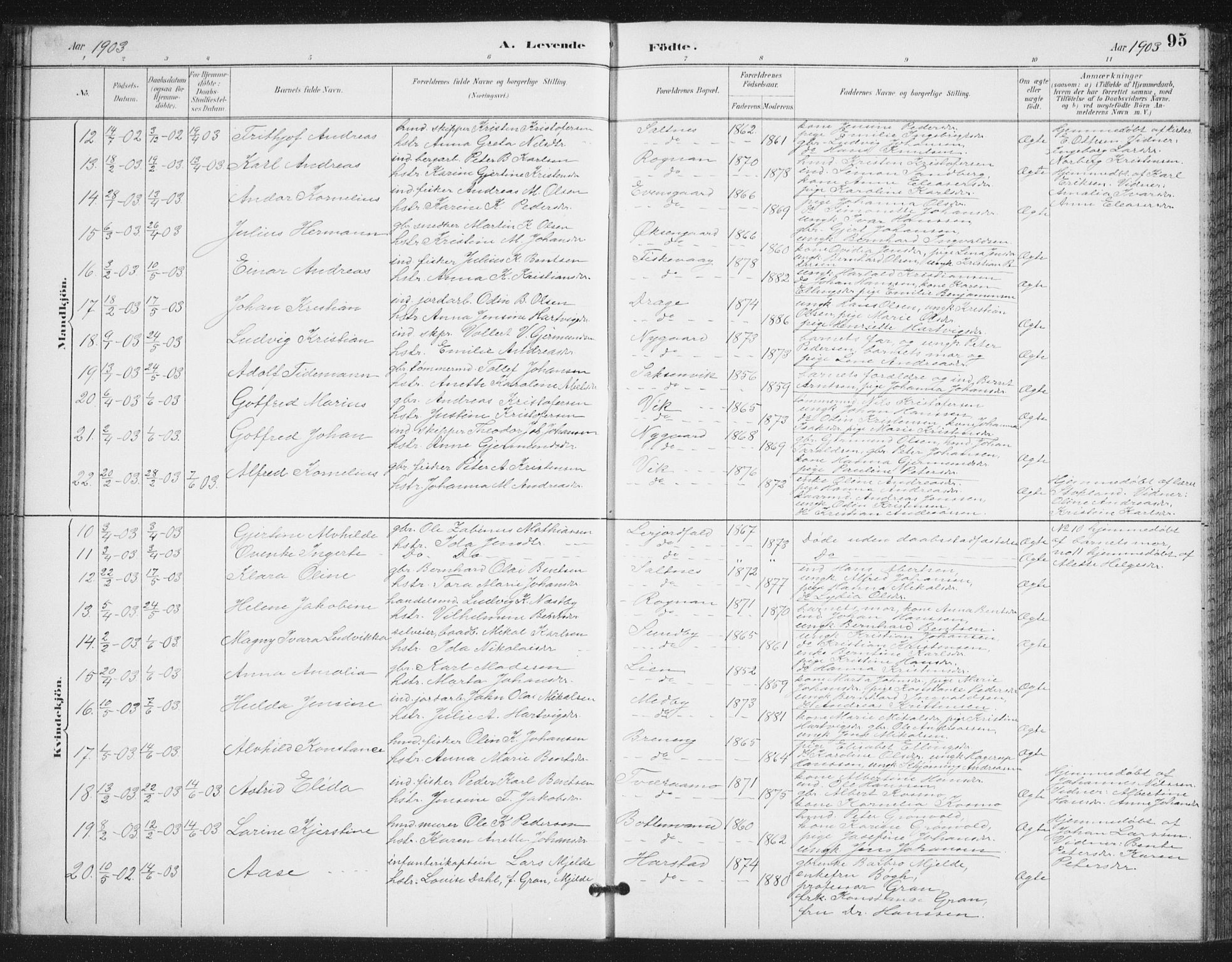 Ministerialprotokoller, klokkerbøker og fødselsregistre - Nordland, AV/SAT-A-1459/847/L0682: Parish register (copy) no. 847C10, 1889-1907, p. 95