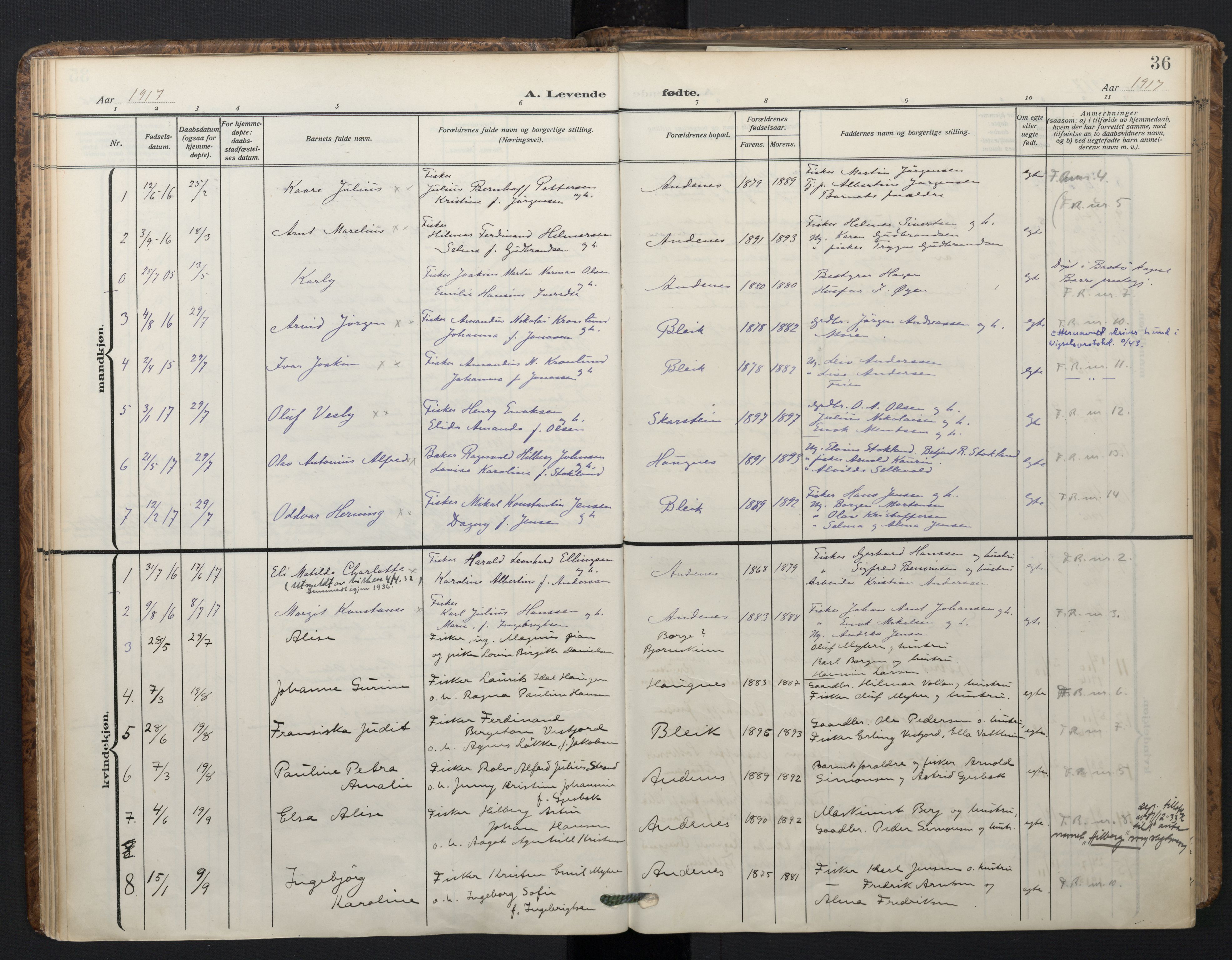 Ministerialprotokoller, klokkerbøker og fødselsregistre - Nordland, SAT/A-1459/899/L1438: Parish register (official) no. 899A06, 1909-1922, p. 36