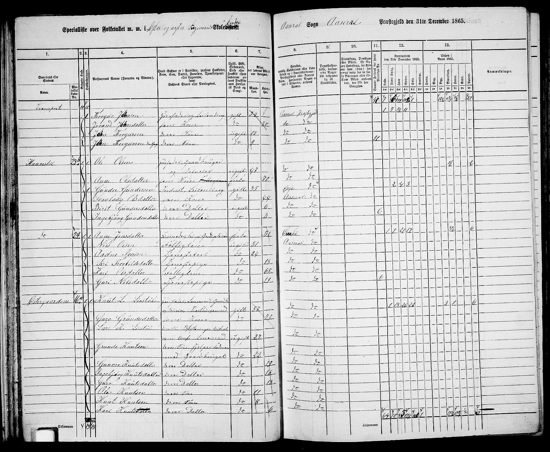 RA, 1865 census for Åseral, 1865, p. 37