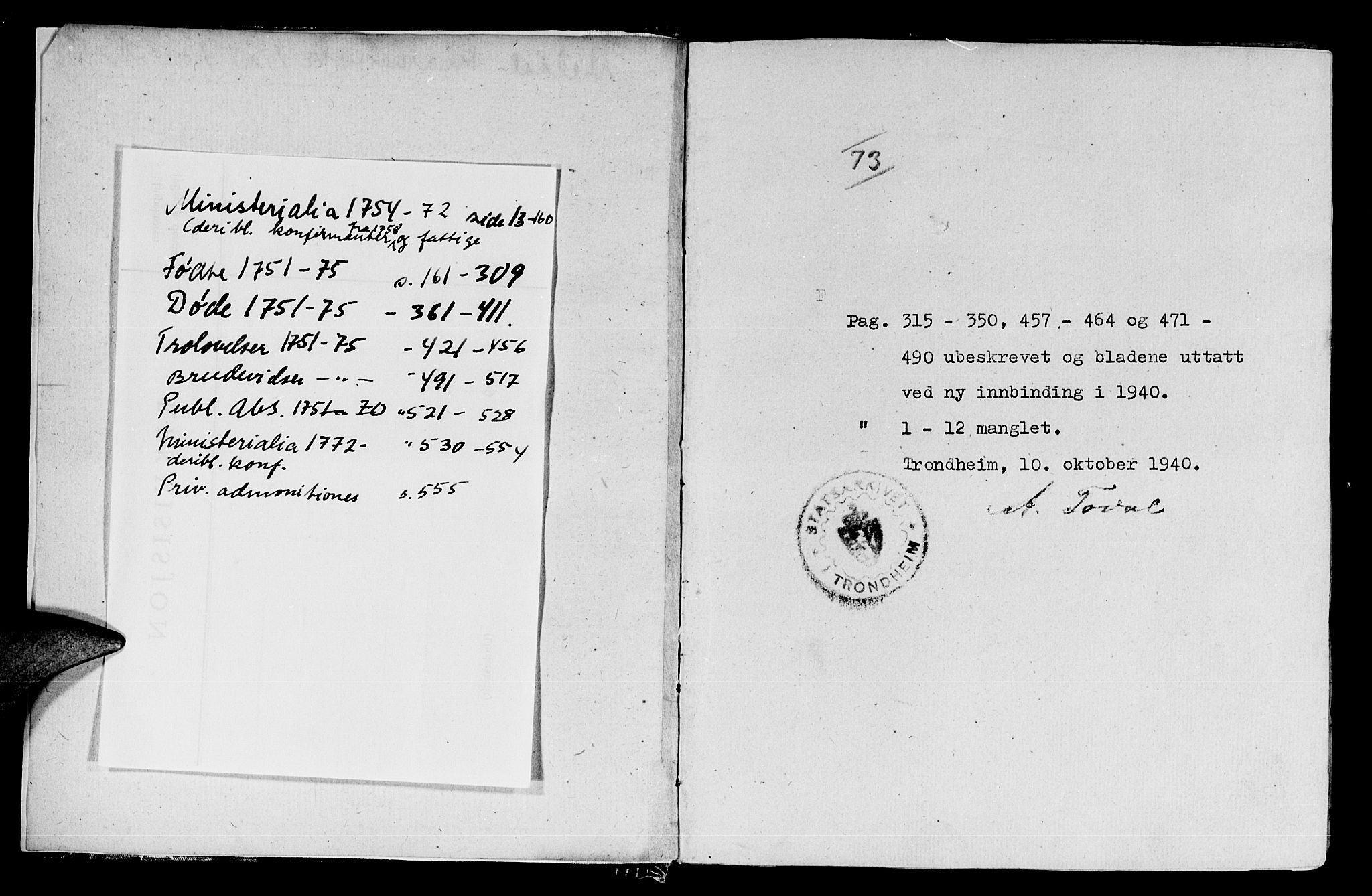 Ministerialprotokoller, klokkerbøker og fødselsregistre - Sør-Trøndelag, SAT/A-1456/672/L0851: Parish register (official) no. 672A04, 1751-1775