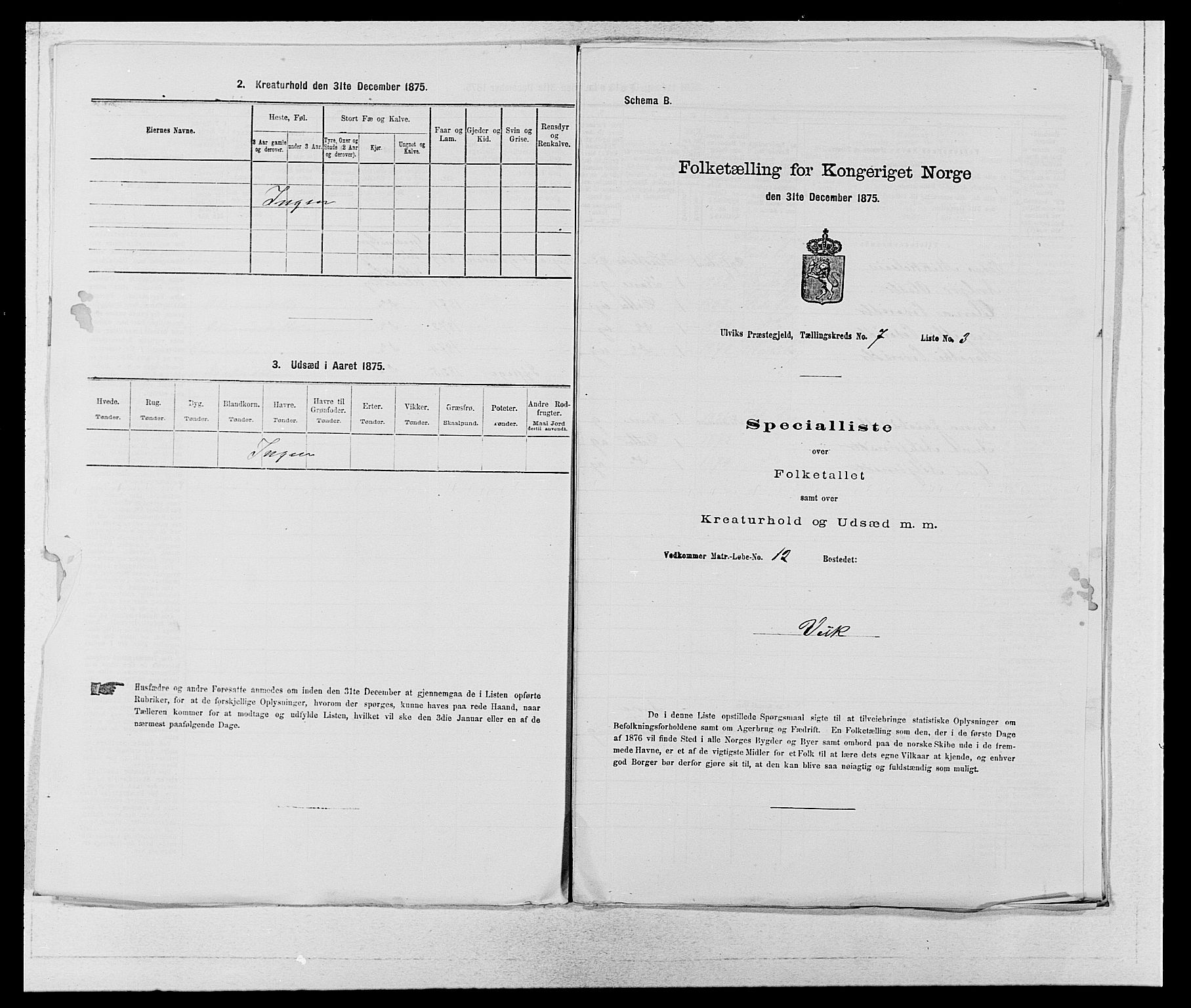 SAB, 1875 census for 1233P Ulvik, 1875, p. 1137