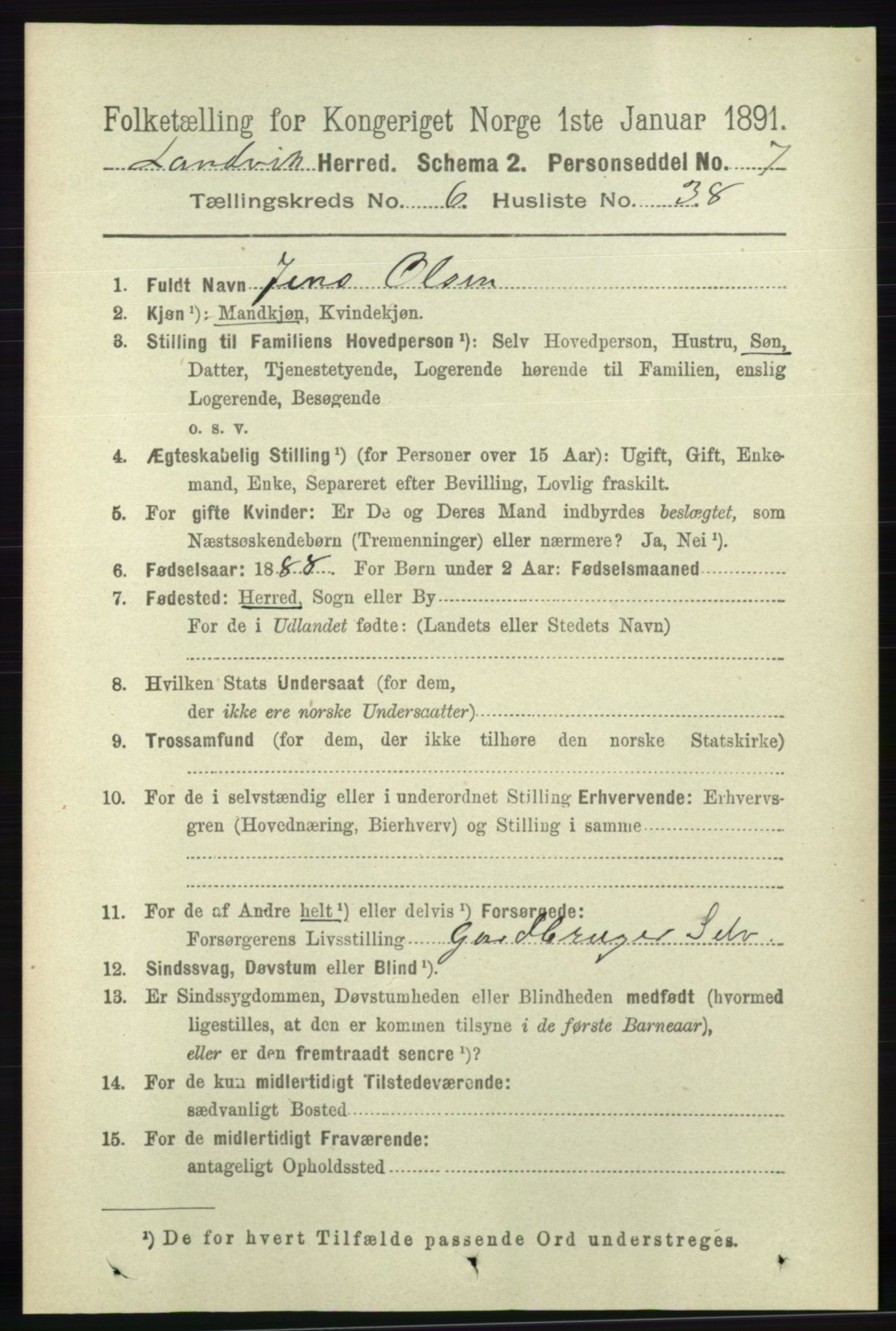 RA, 1891 census for 0924 Landvik, 1891, p. 2709