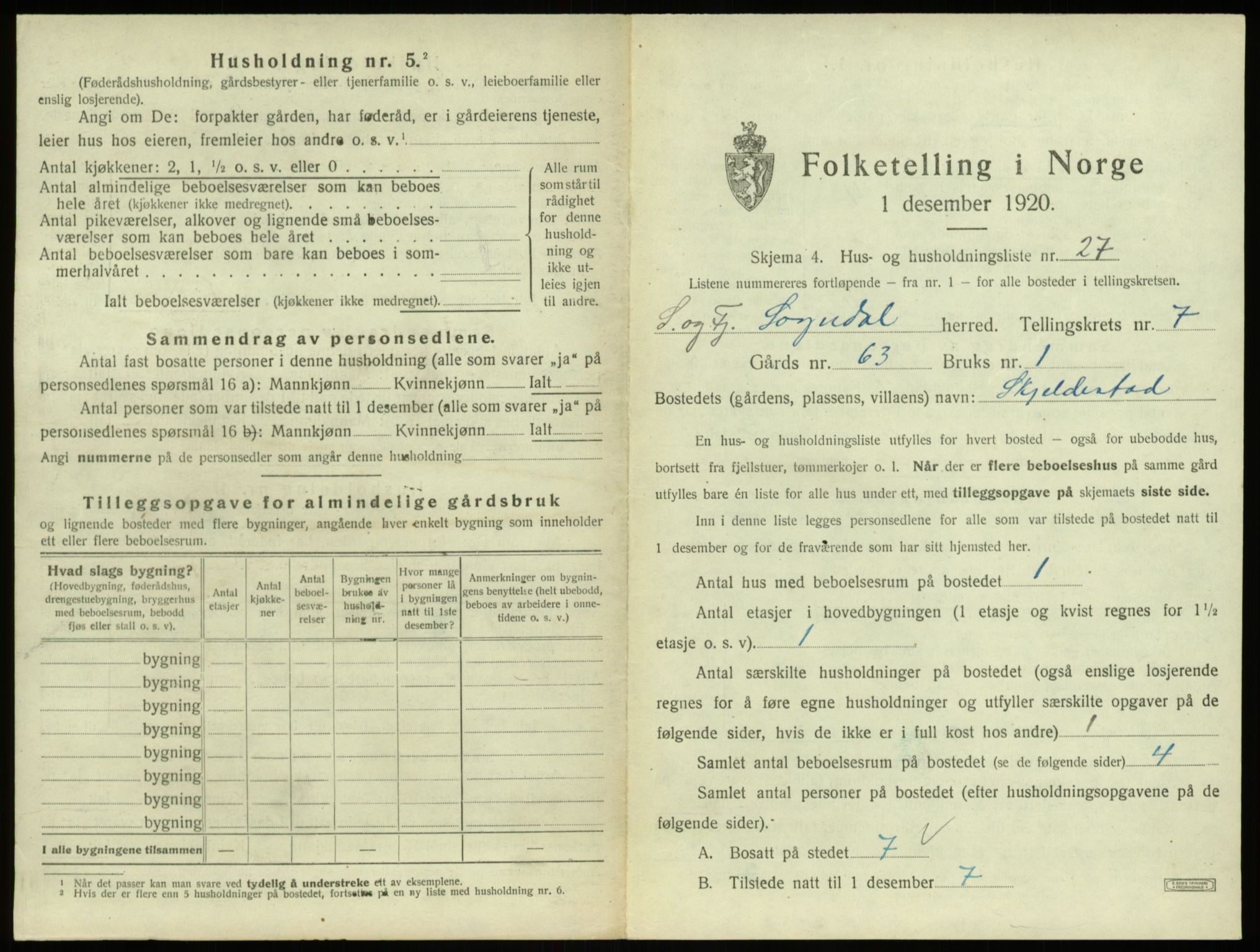 SAB, 1920 census for Sogndal, 1920, p. 445