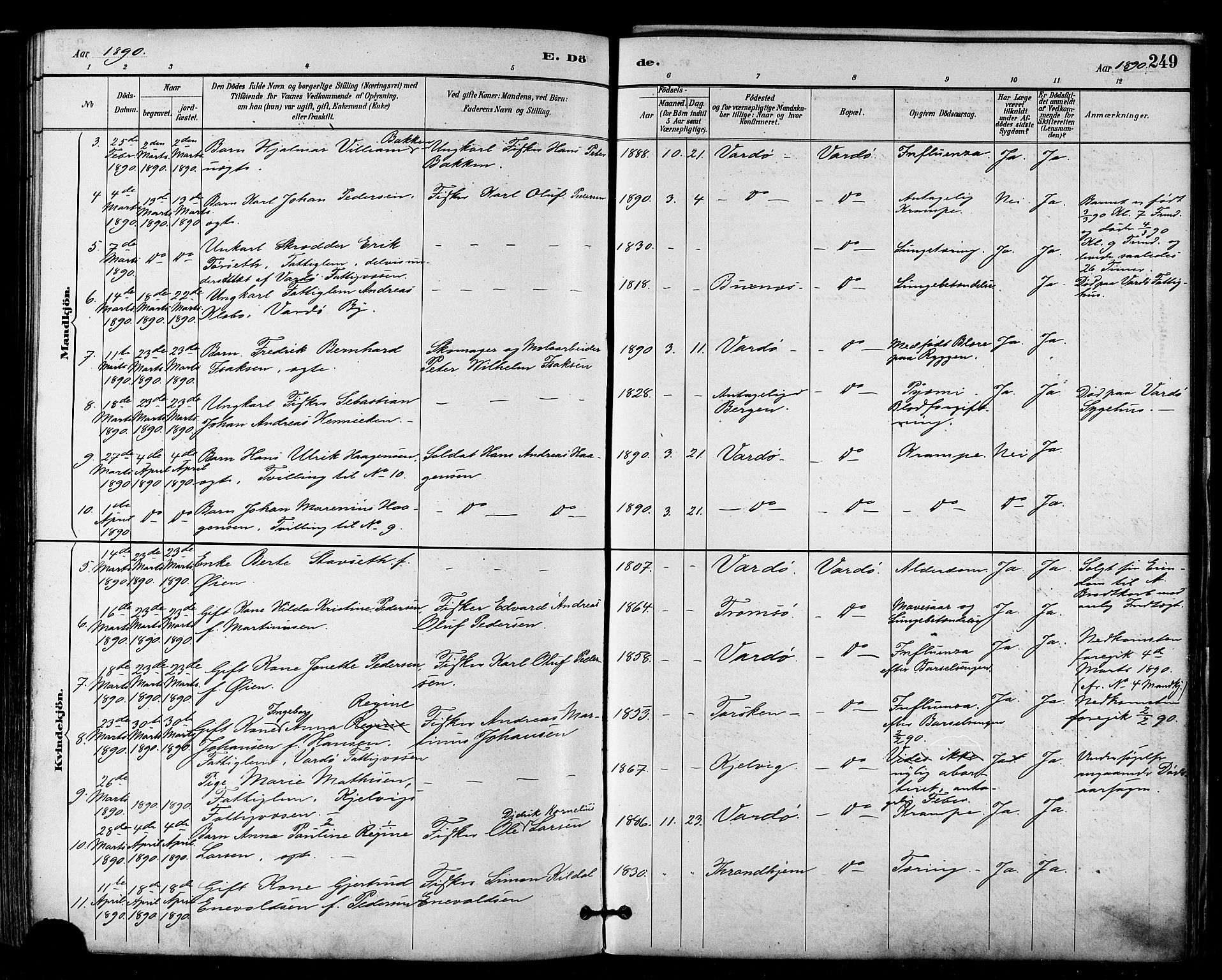 Vardø sokneprestkontor, SATØ/S-1332/H/Ha/L0007kirke: Parish register (official) no. 7, 1886-1897, p. 249