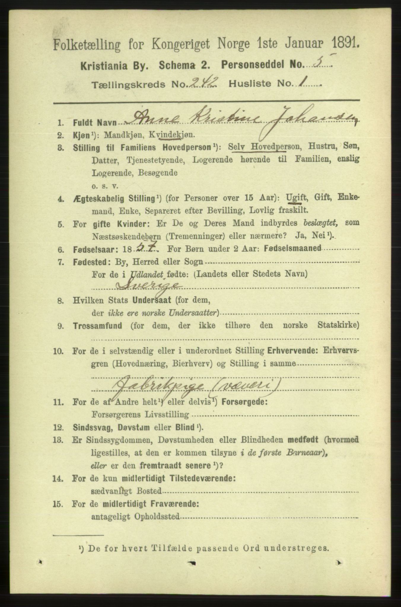 RA, 1891 census for 0301 Kristiania, 1891, p. 147088