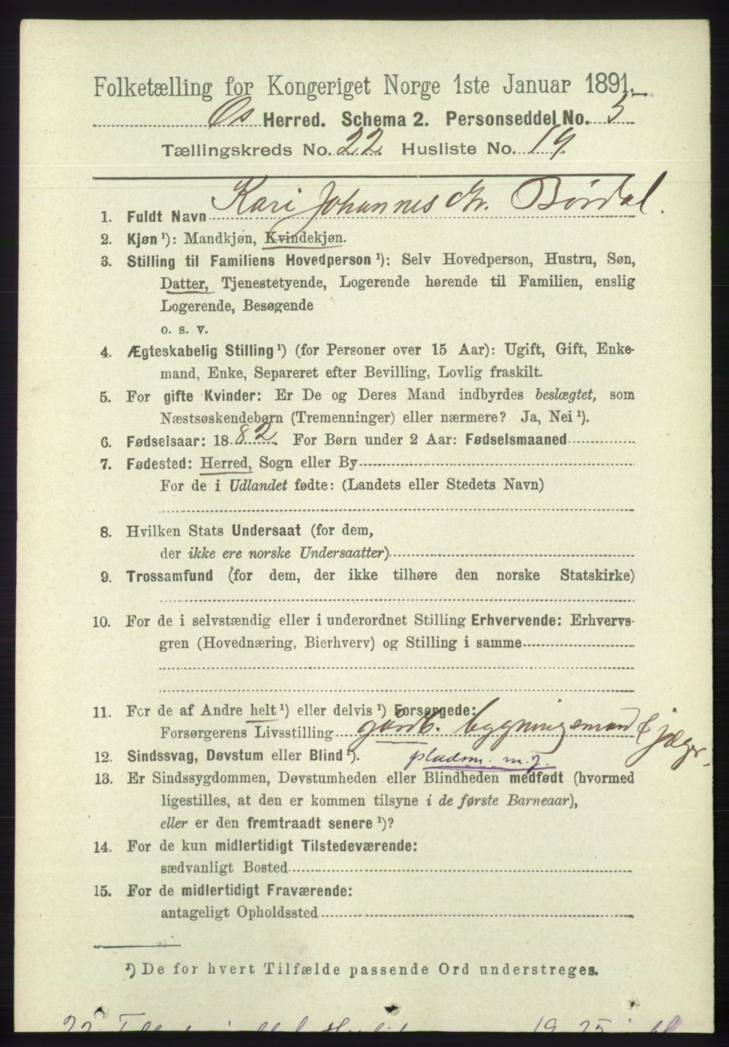 RA, 1891 census for 1243 Os, 1891, p. 5002