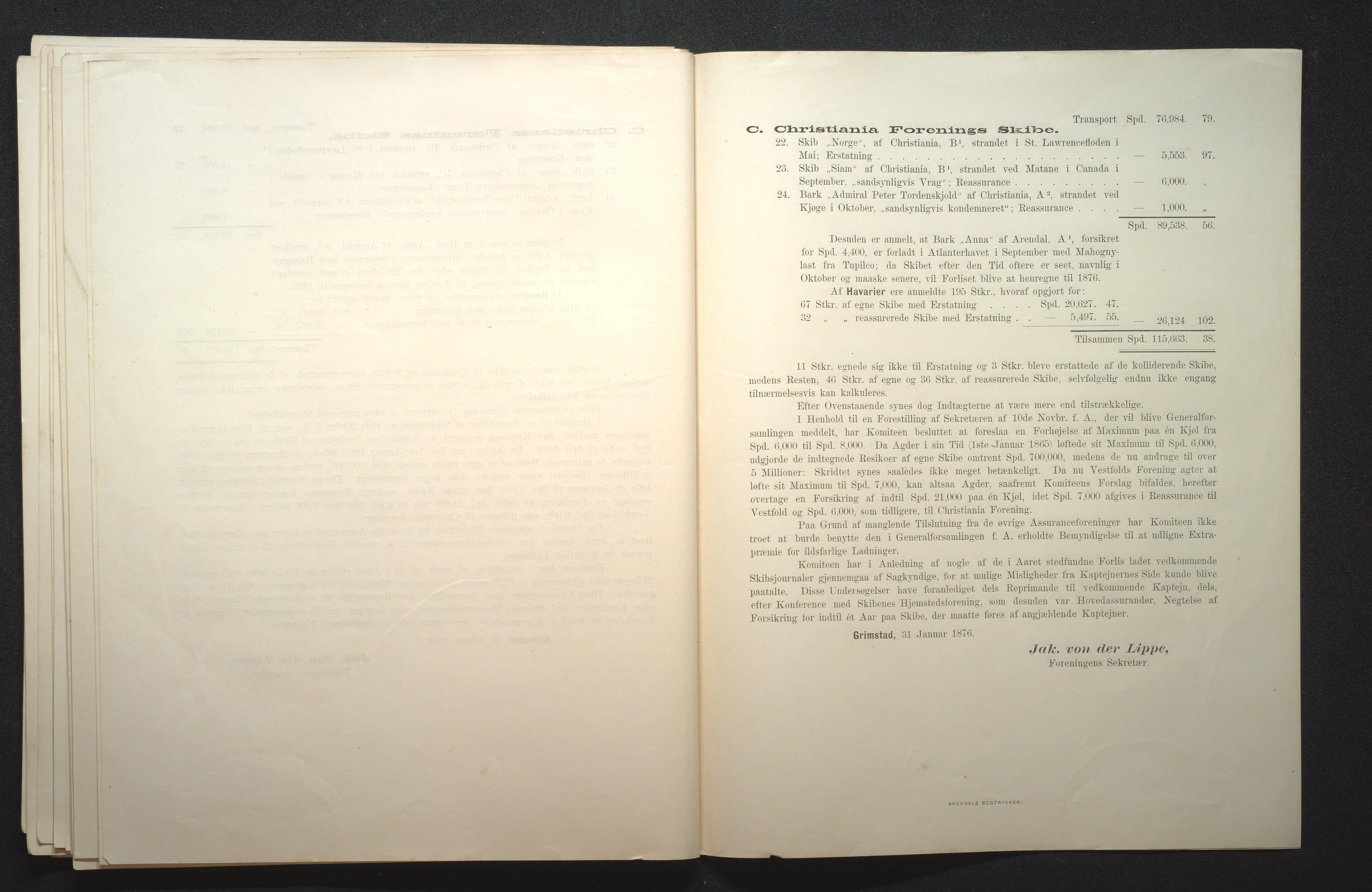 Agders Gjensidige Assuranceforening, AAKS/PA-1718/05/L0001: Regnskap, seilavdeling, pakkesak, 1855-1880