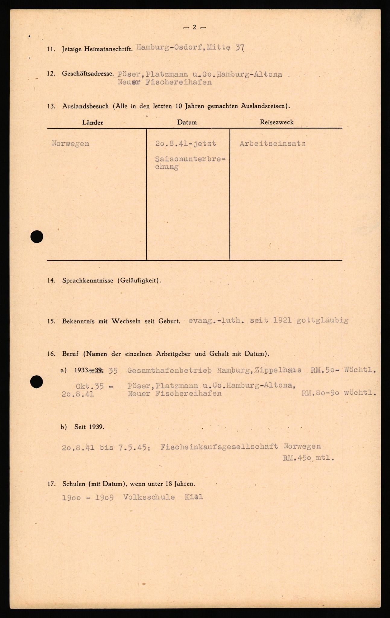 Forsvaret, Forsvarets overkommando II, AV/RA-RAFA-3915/D/Db/L0027: CI Questionaires. Tyske okkupasjonsstyrker i Norge. Tyskere., 1945-1946, p. 28