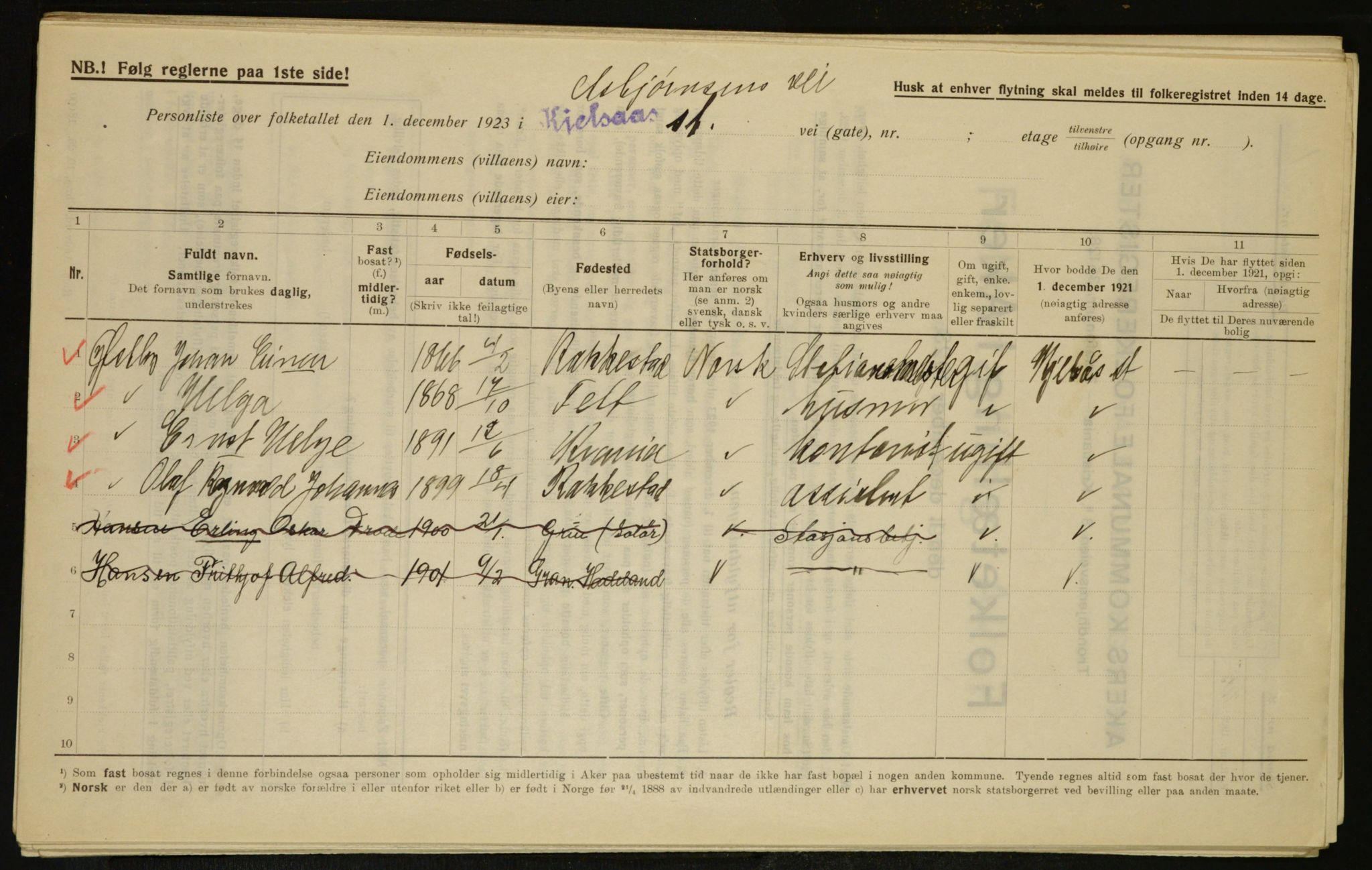 , Municipal Census 1923 for Aker, 1923, p. 7604