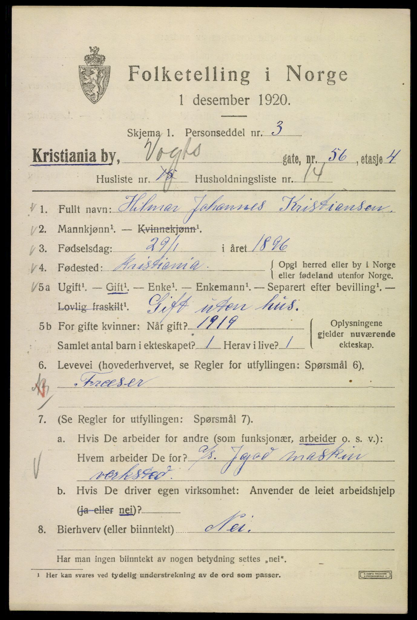 SAO, 1920 census for Kristiania, 1920, p. 643007