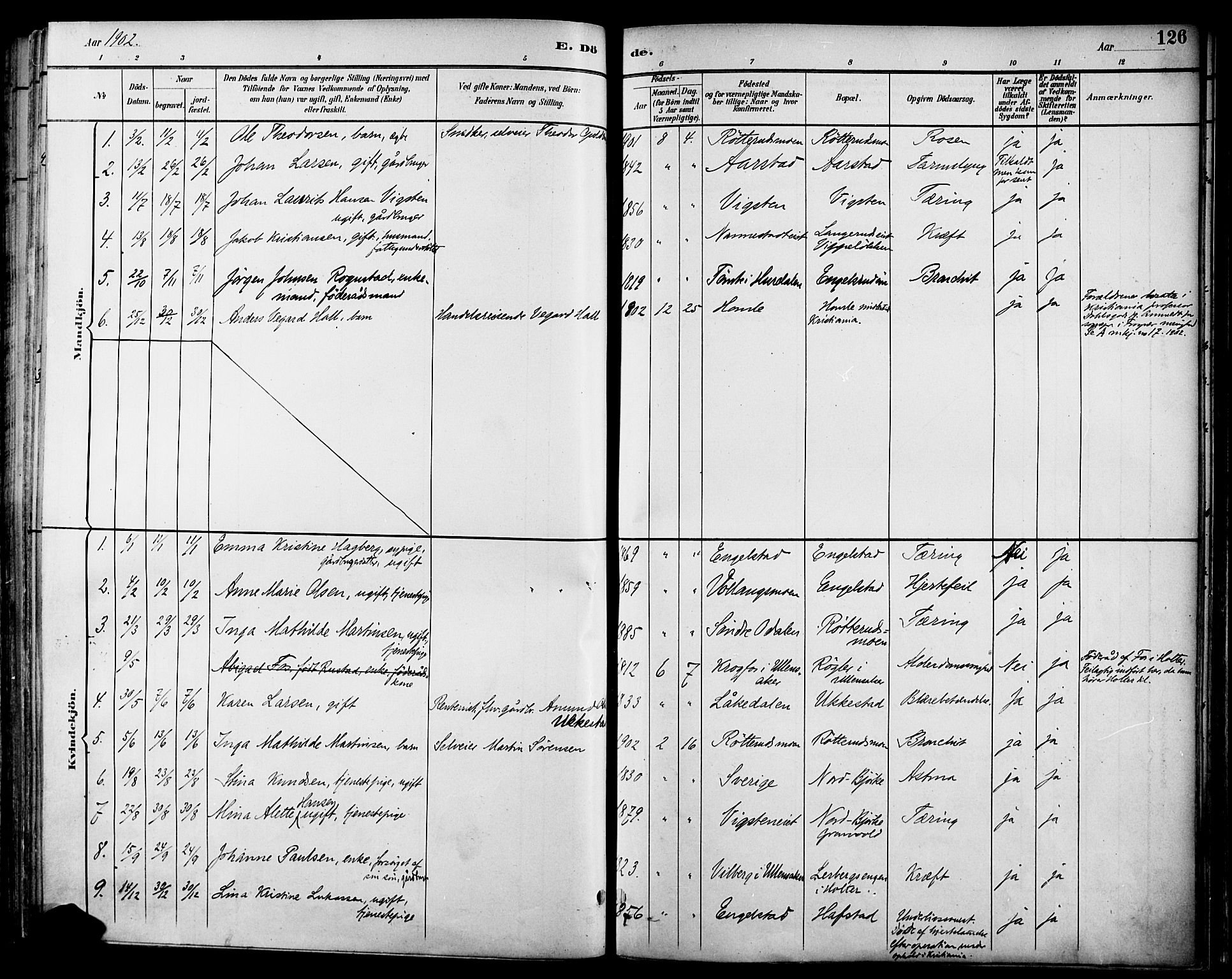 Nannestad prestekontor Kirkebøker, SAO/A-10414a/F/Fa/L0015: Parish register (official) no. I 15, 1891-1905, p. 126