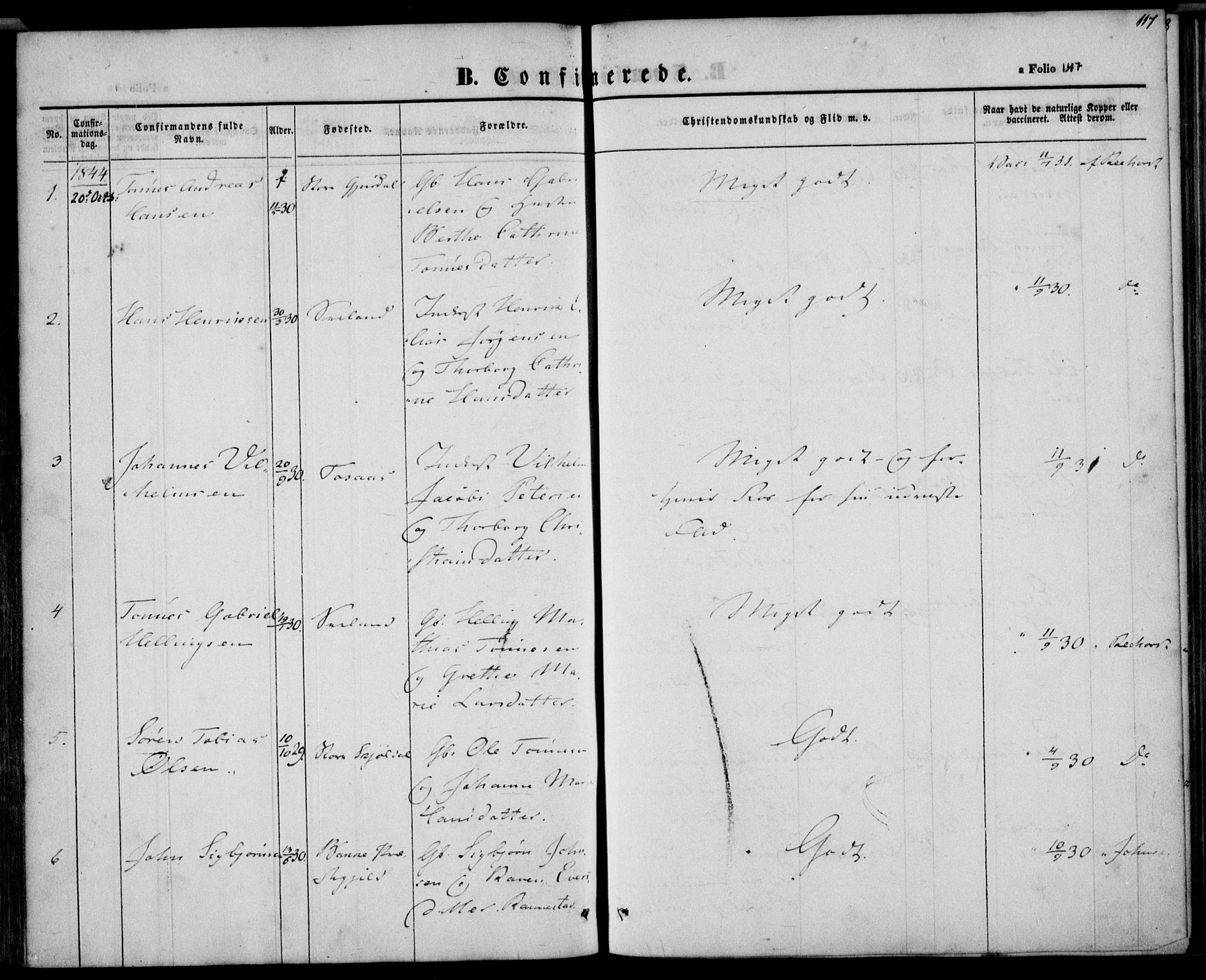 Herad sokneprestkontor, SAK/1111-0018/F/Fa/Faa/L0004: Parish register (official) no. A 4, 1844-1853, p. 117
