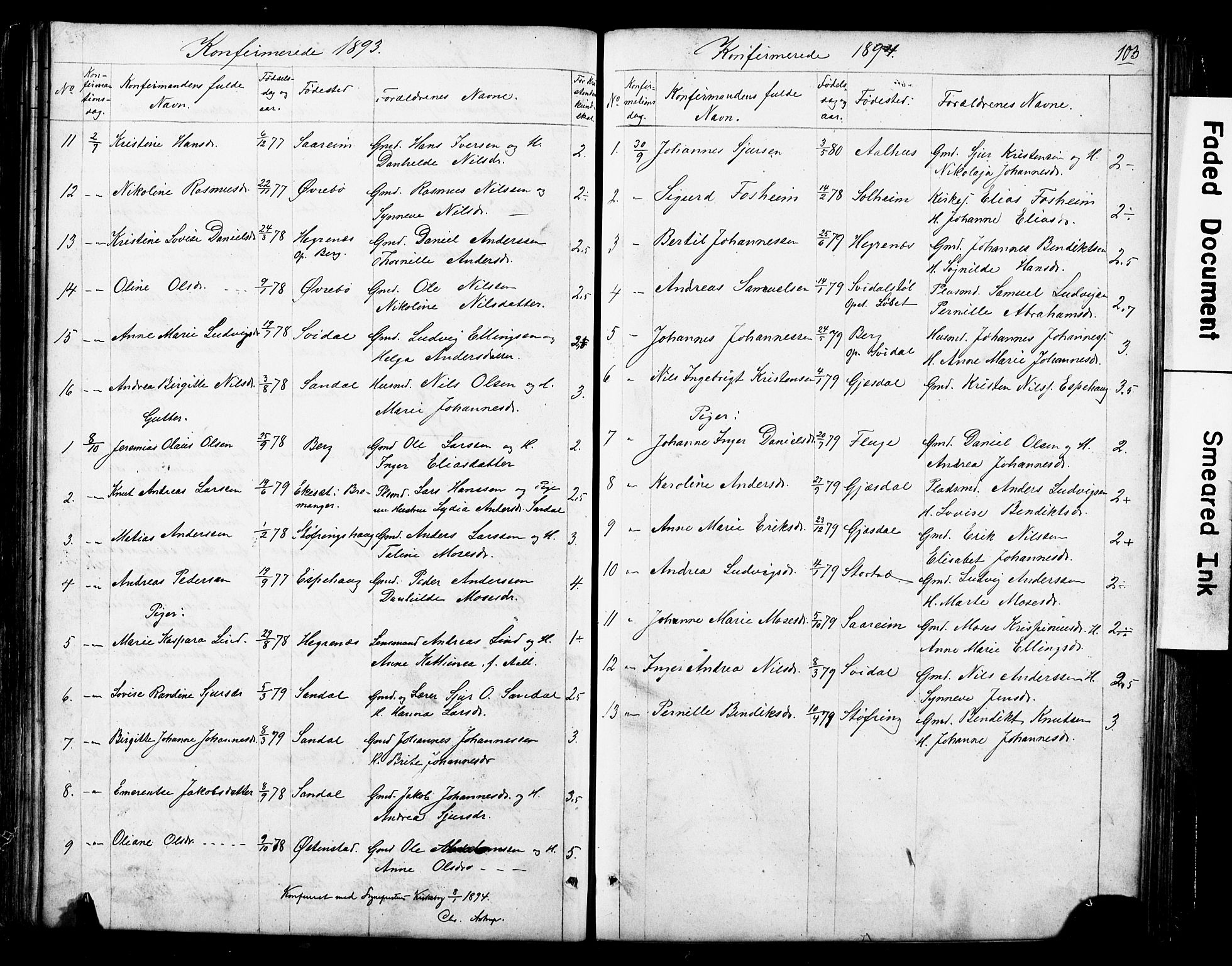 Jølster sokneprestembete, SAB/A-80701/H/Hab/Haba/L0001: Parish register (copy) no. A 1, 1853-1894, p. 103