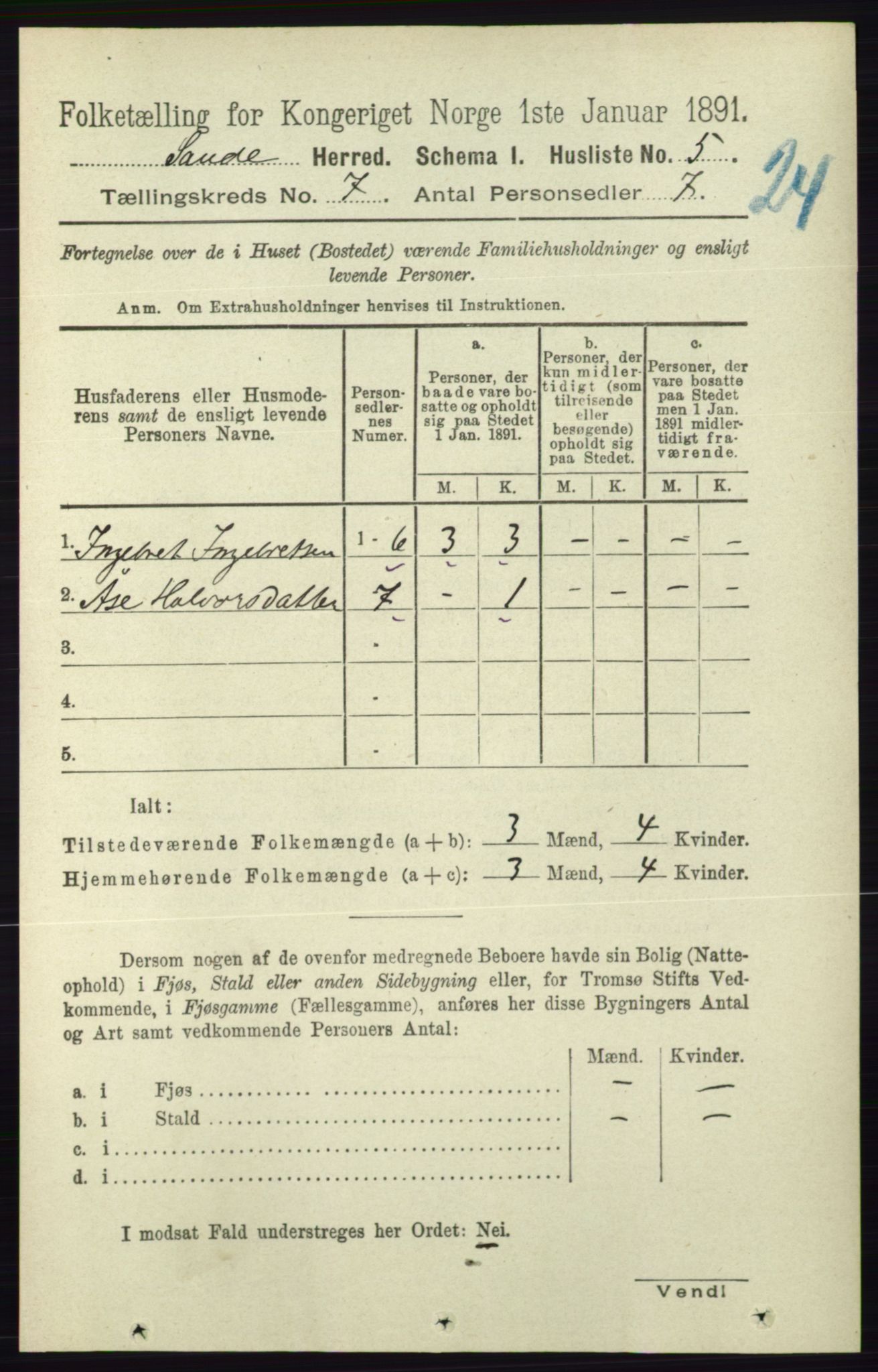 RA, 1891 census for 0822 Sauherad, 1891, p. 1988