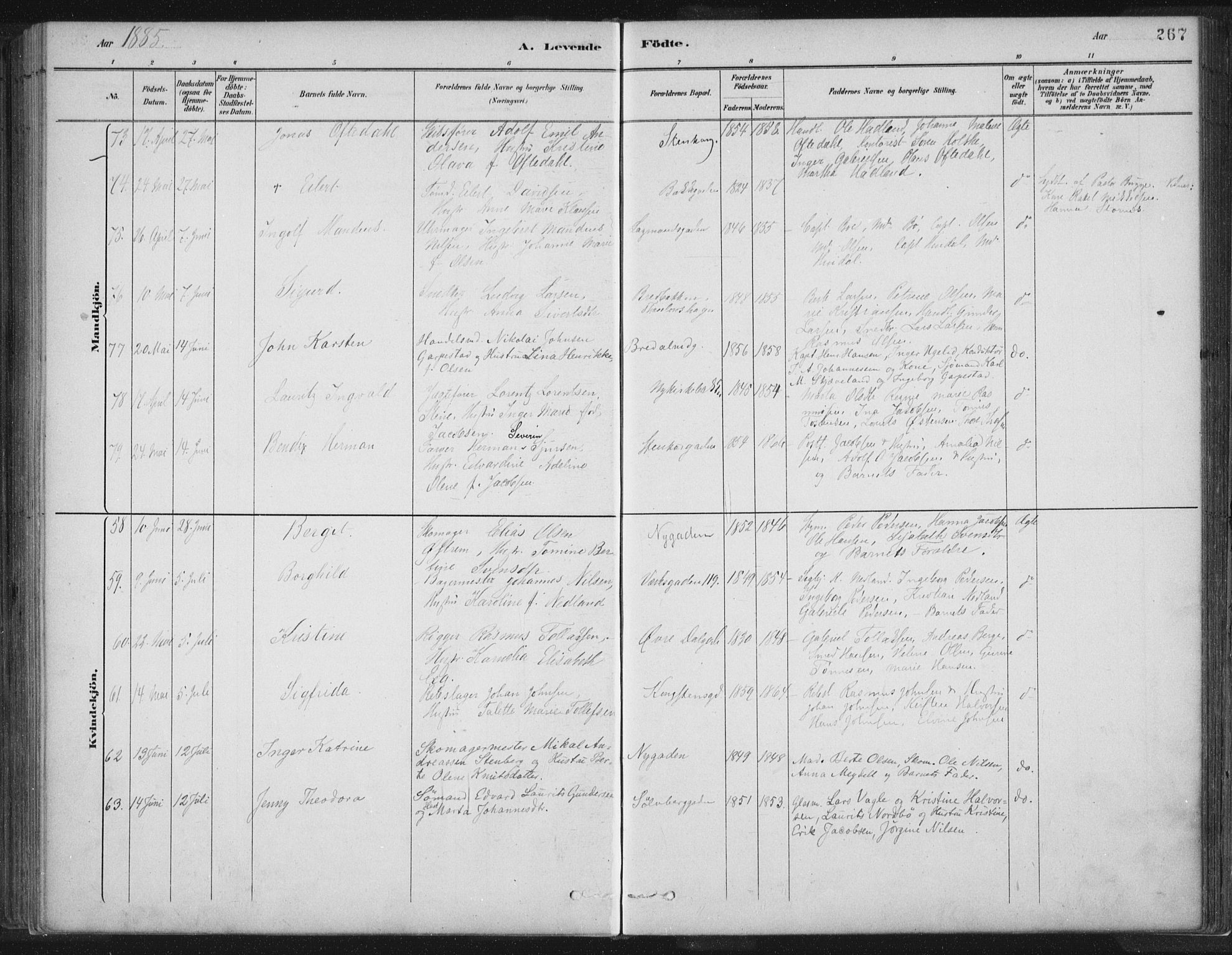 St. Petri sokneprestkontor, AV/SAST-A-101813/001/30/30BB/L0004: Parish register (copy) no. B 4, 1878-1890, p. 267