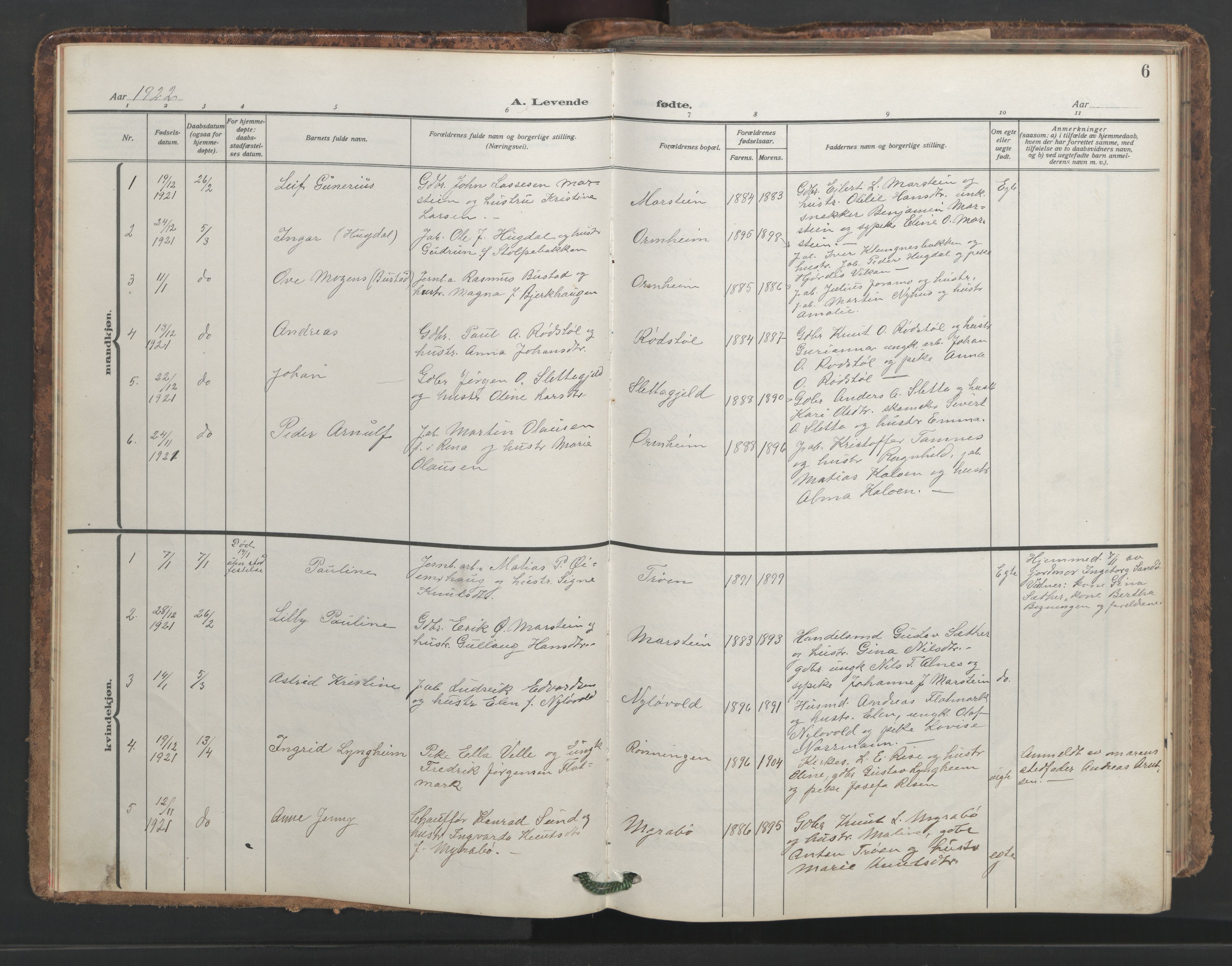 Ministerialprotokoller, klokkerbøker og fødselsregistre - Møre og Romsdal, AV/SAT-A-1454/546/L0597: Parish register (copy) no. 546C03, 1921-1959, p. 6