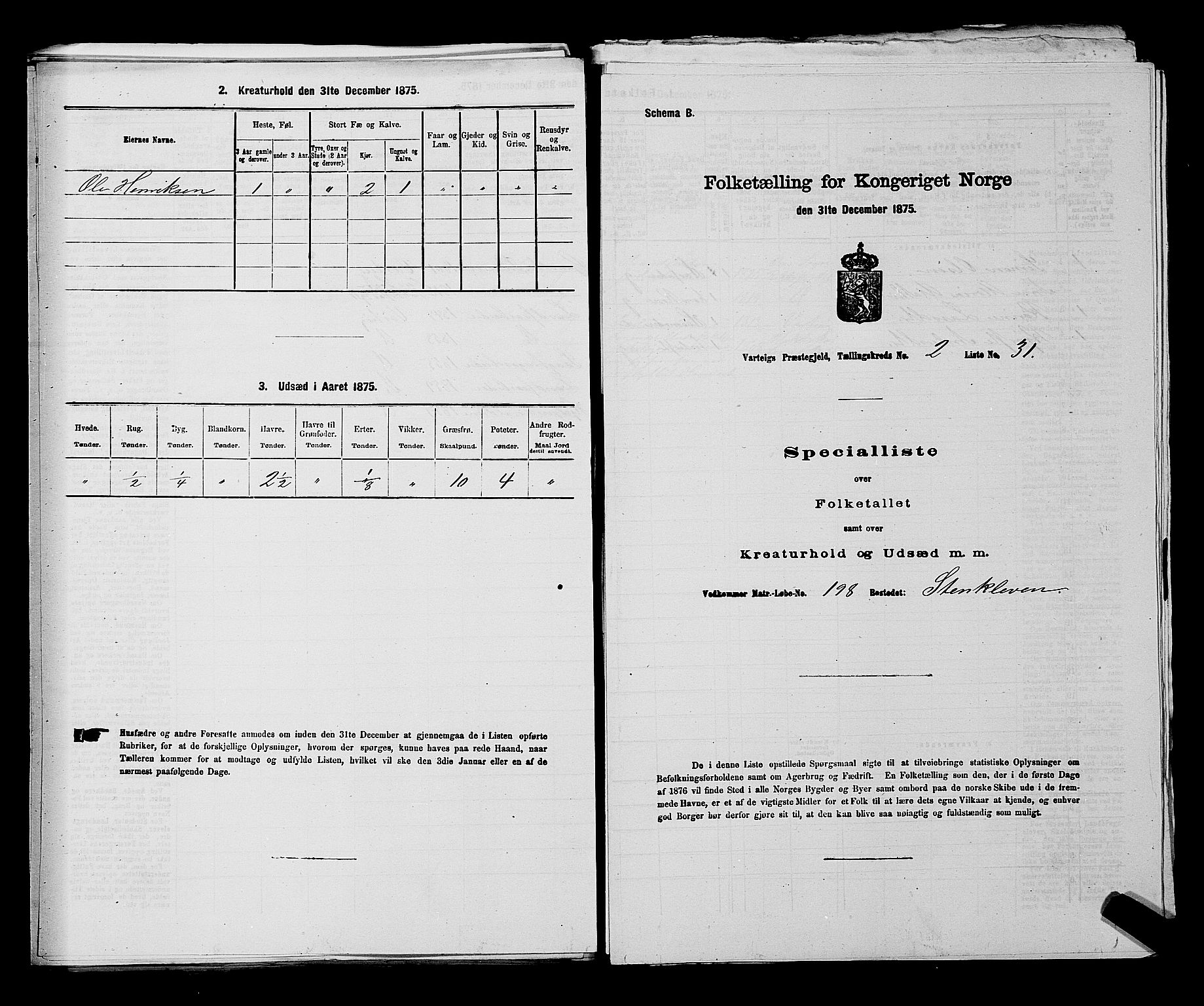 RA, 1875 census for 0114P Varteig, 1875, p. 265