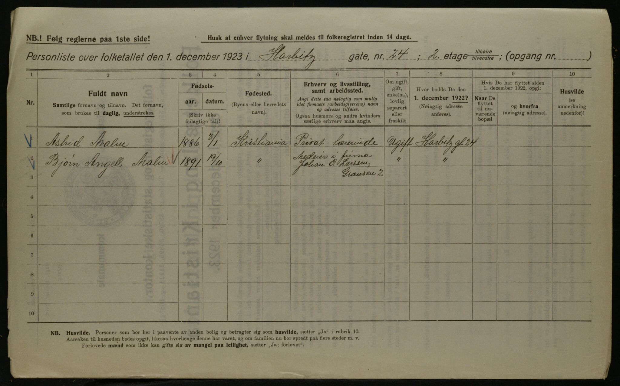 OBA, Municipal Census 1923 for Kristiania, 1923, p. 89957