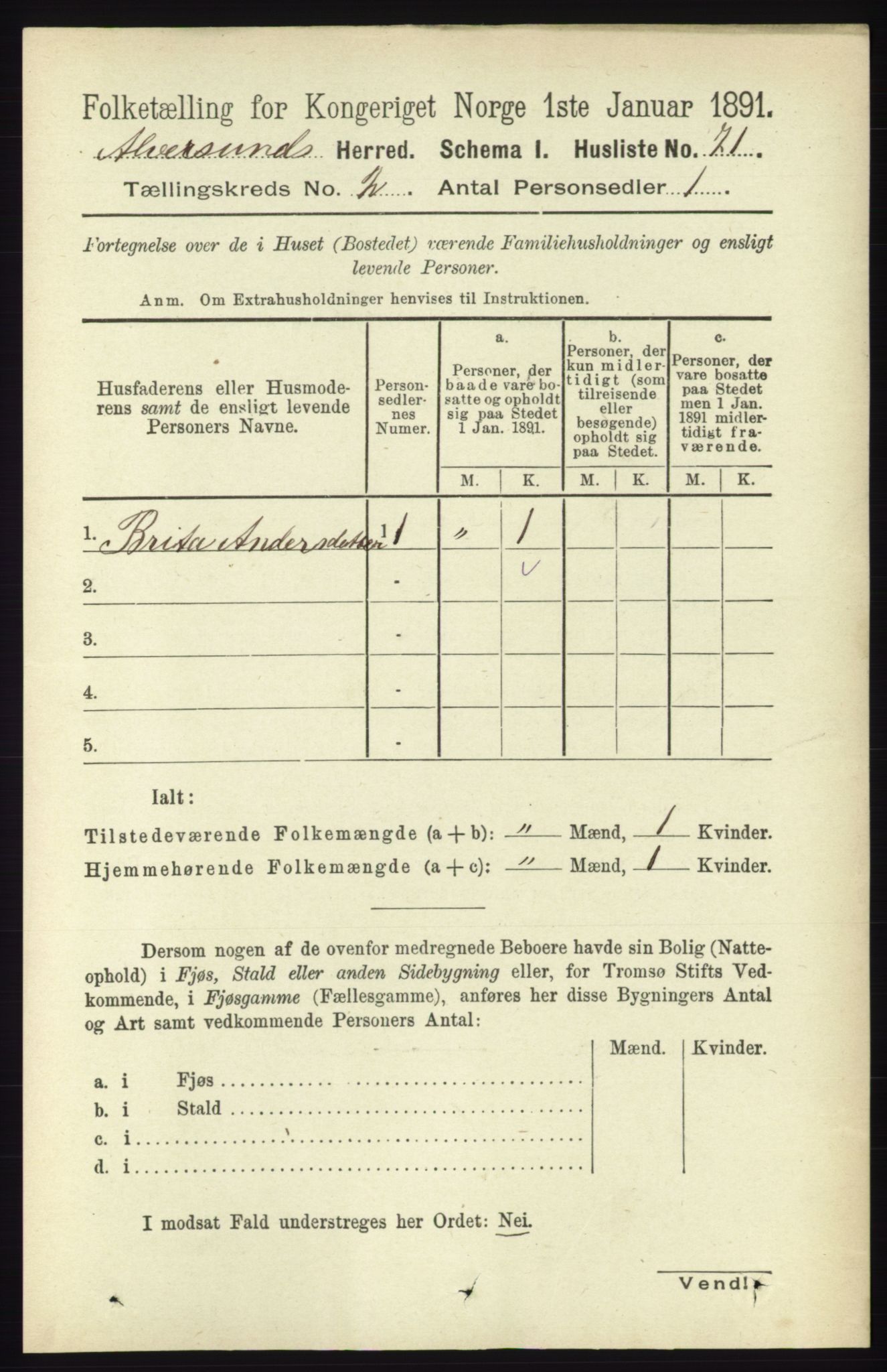 RA, 1891 census for 1257 Alversund, 1891, p. 451