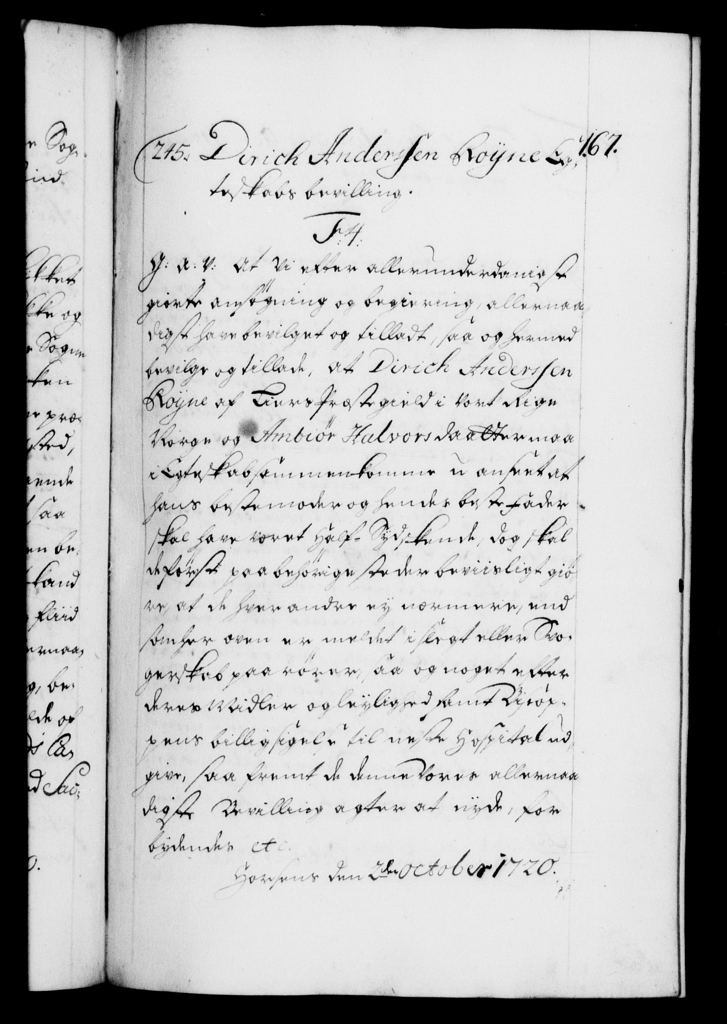 Danske Kanselli 1572-1799, AV/RA-EA-3023/F/Fc/Fca/Fcaa/L0023: Norske registre, 1720-1722, p. 167a