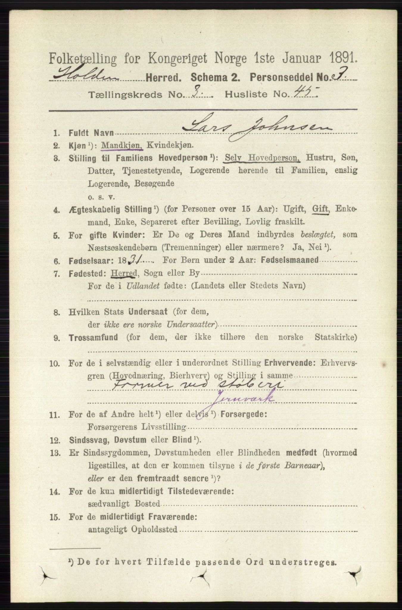 RA, 1891 census for 0819 Holla, 1891, p. 1820