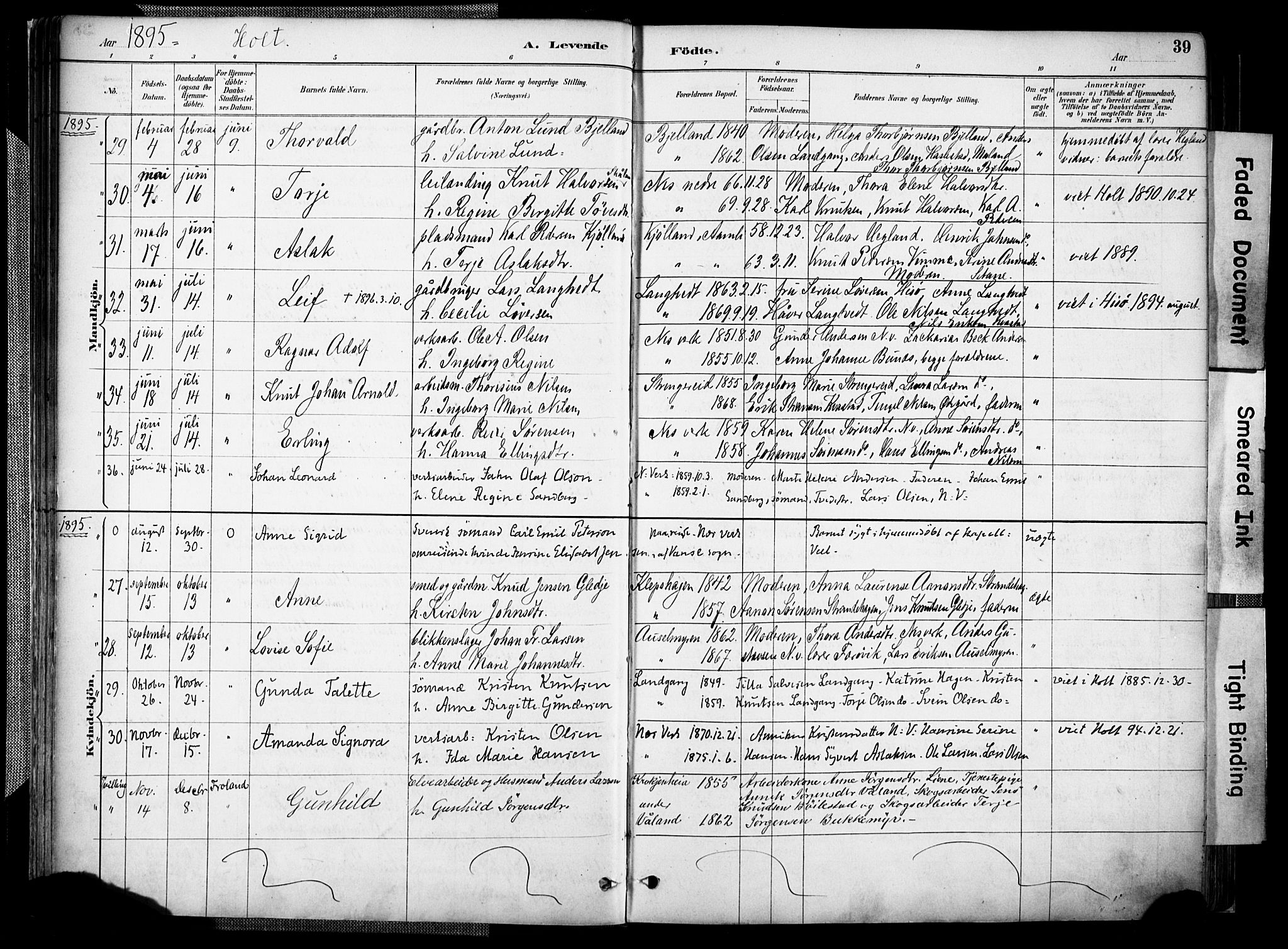 Holt sokneprestkontor, AV/SAK-1111-0021/F/Fa/L0012: Parish register (official) no. A 12, 1885-1907, p. 39