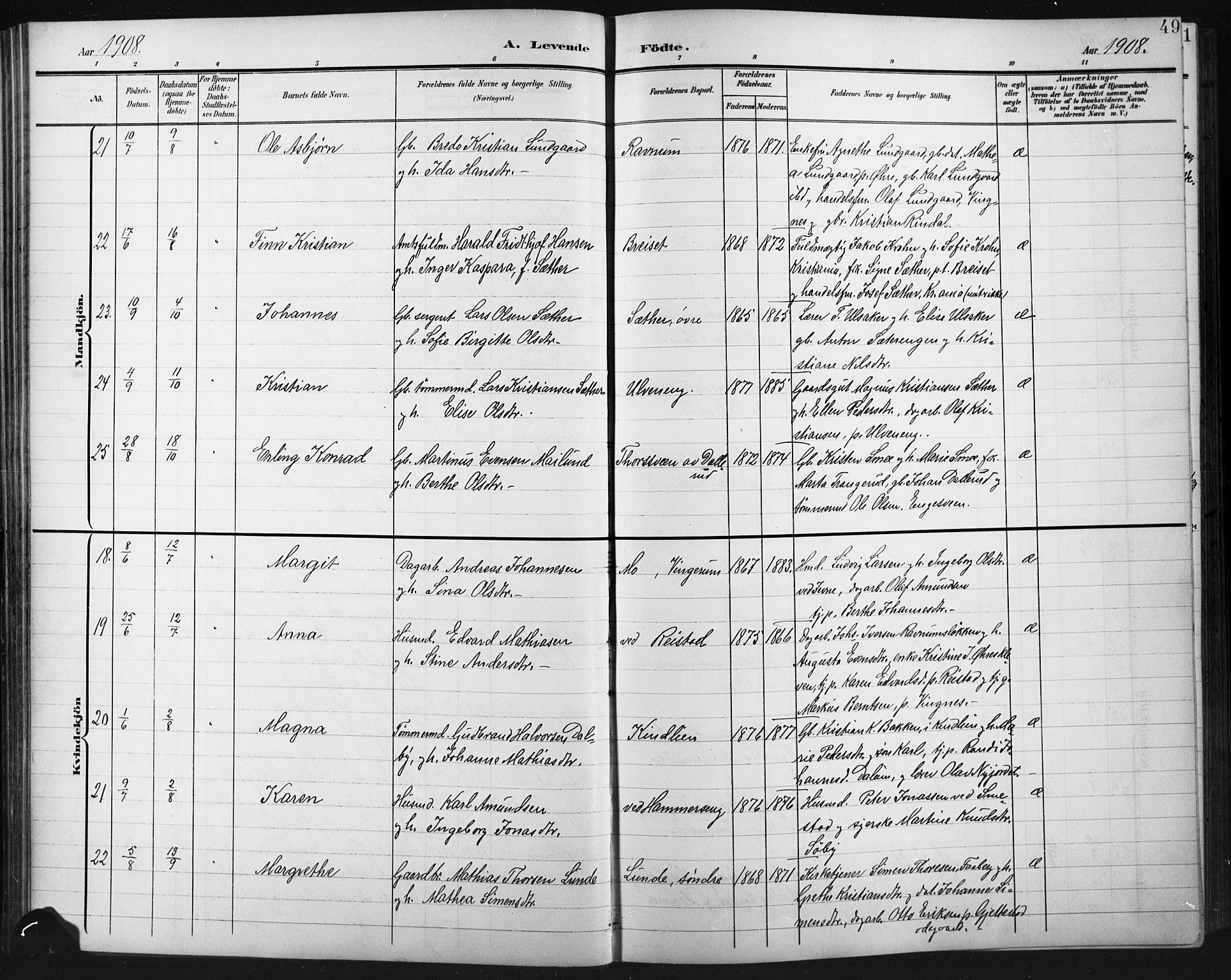 Fåberg prestekontor, AV/SAH-PREST-086/H/Ha/Hab/L0012: Parish register (copy) no. 12, 1903-1924, p. 49