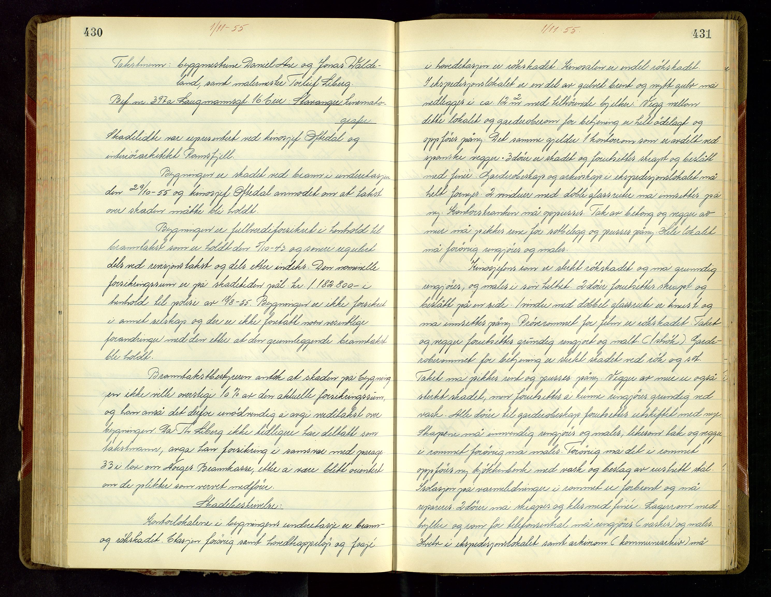 Norges Brannkasse Stavanger, AV/SAST-A-102143/F/Fd/L0041: Branntaksprotokoll nr. 52, 1954-1955, p. 430-431
