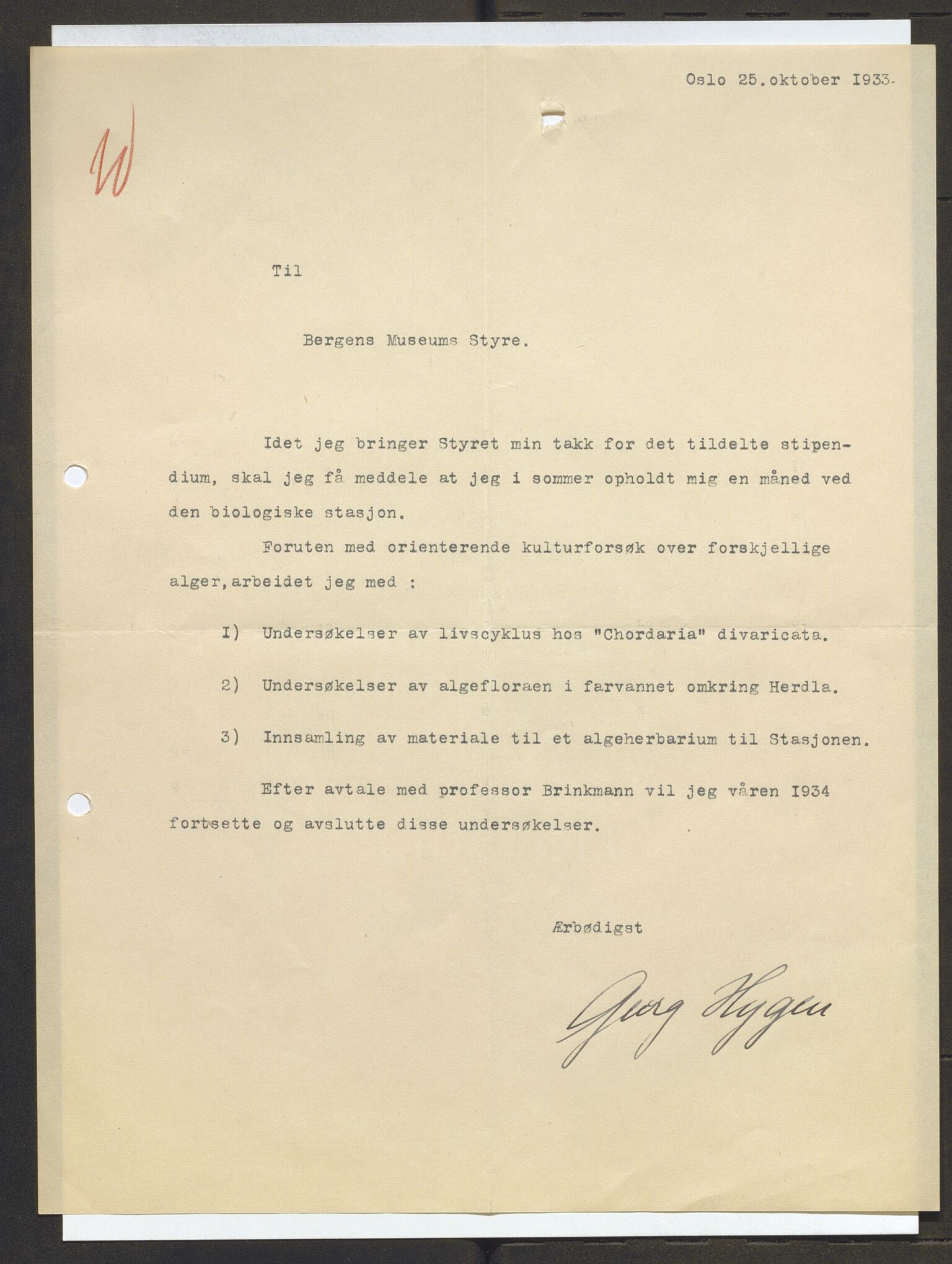 Bergens Museum, AV/SAB-A-17301/13/D/L0002: Korrespondanse , 1928-1940, p. 562