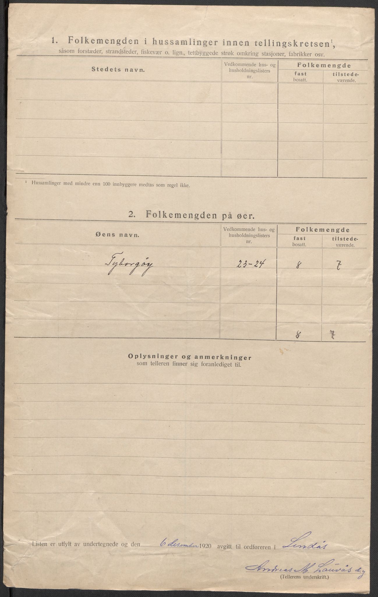 SAB, 1920 census for Lindås, 1920, p. 61