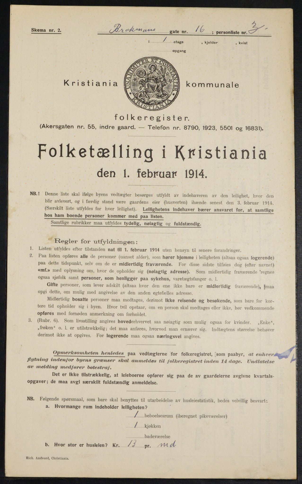 OBA, Municipal Census 1914 for Kristiania, 1914, p. 9686