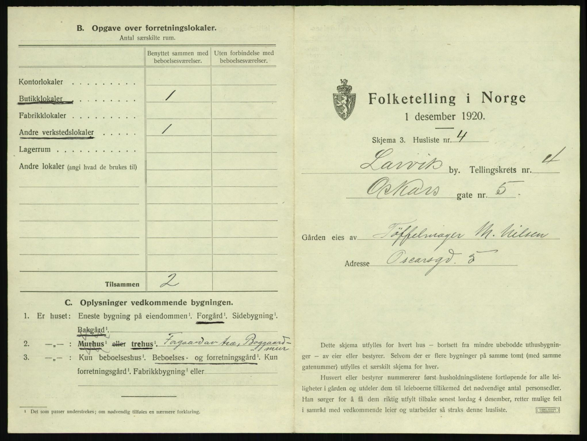 SAKO, 1920 census for Larvik, 1920, p. 754