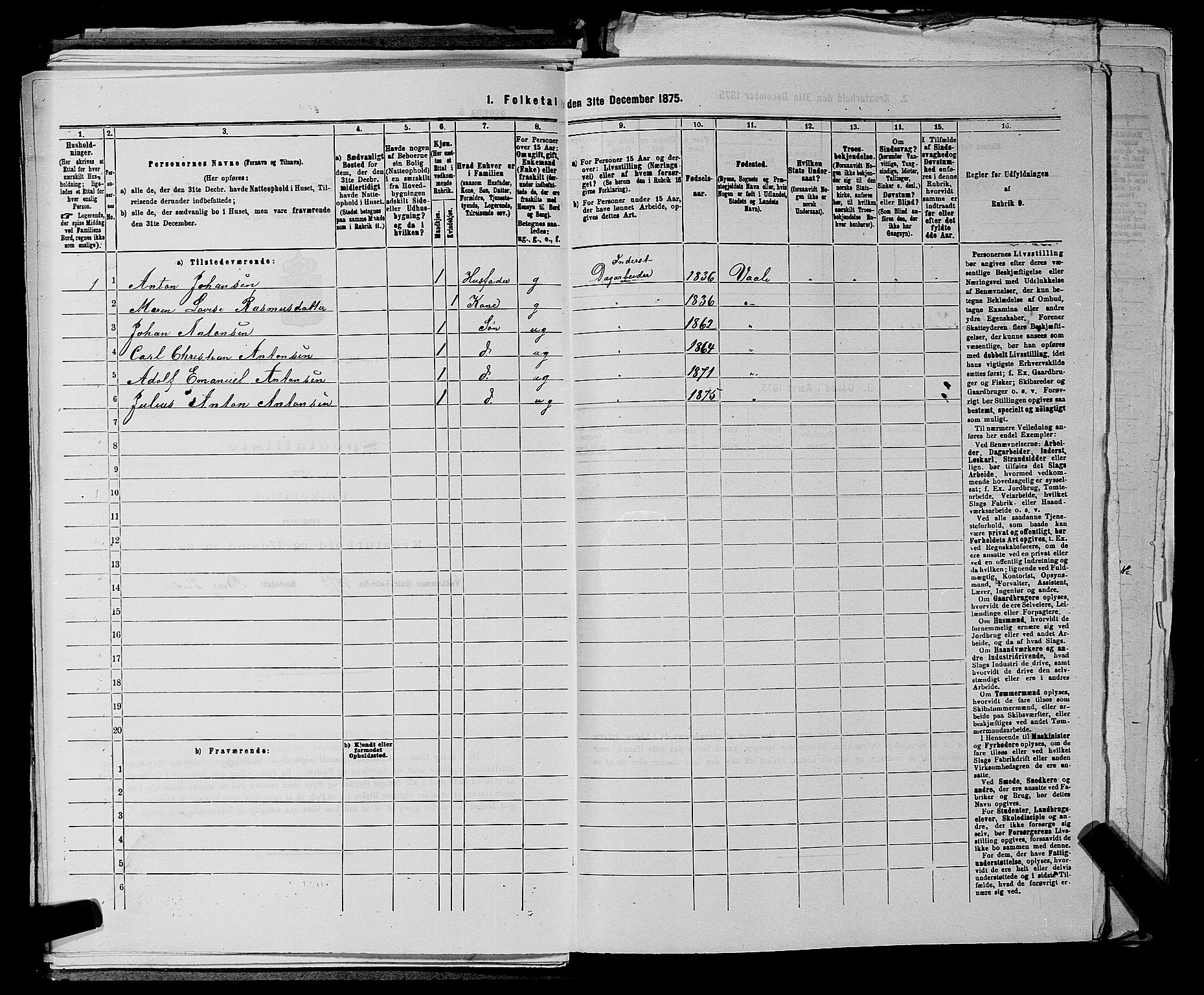 SAKO, 1875 census for 0716P Våle, 1875, p. 506