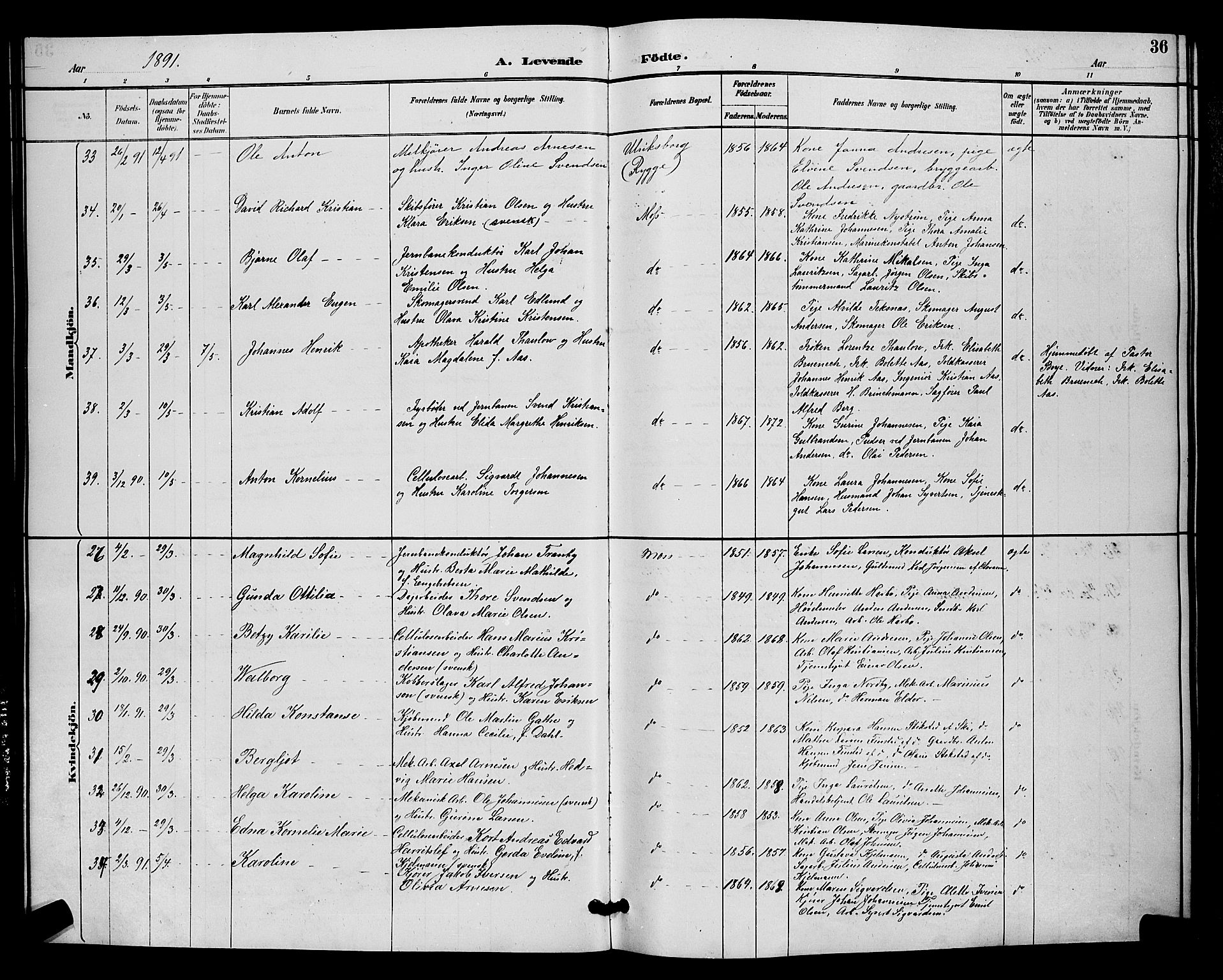 Moss prestekontor Kirkebøker, AV/SAO-A-2003/G/Ga/L0006: Parish register (copy) no. I 6, 1889-1900, p. 36