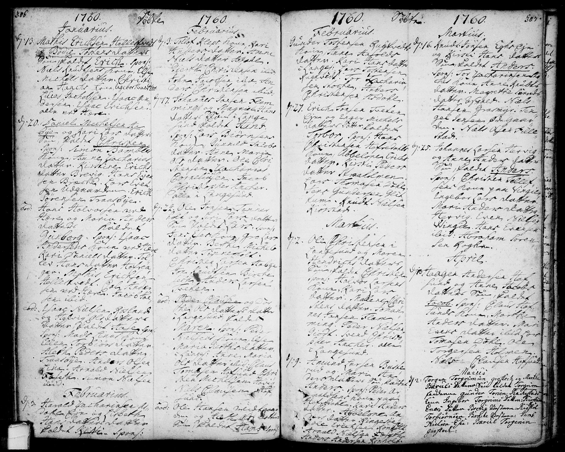 Bamble kirkebøker, SAKO/A-253/F/Fa/L0001: Parish register (official) no. I 1, 1702-1774, p. 306-307
