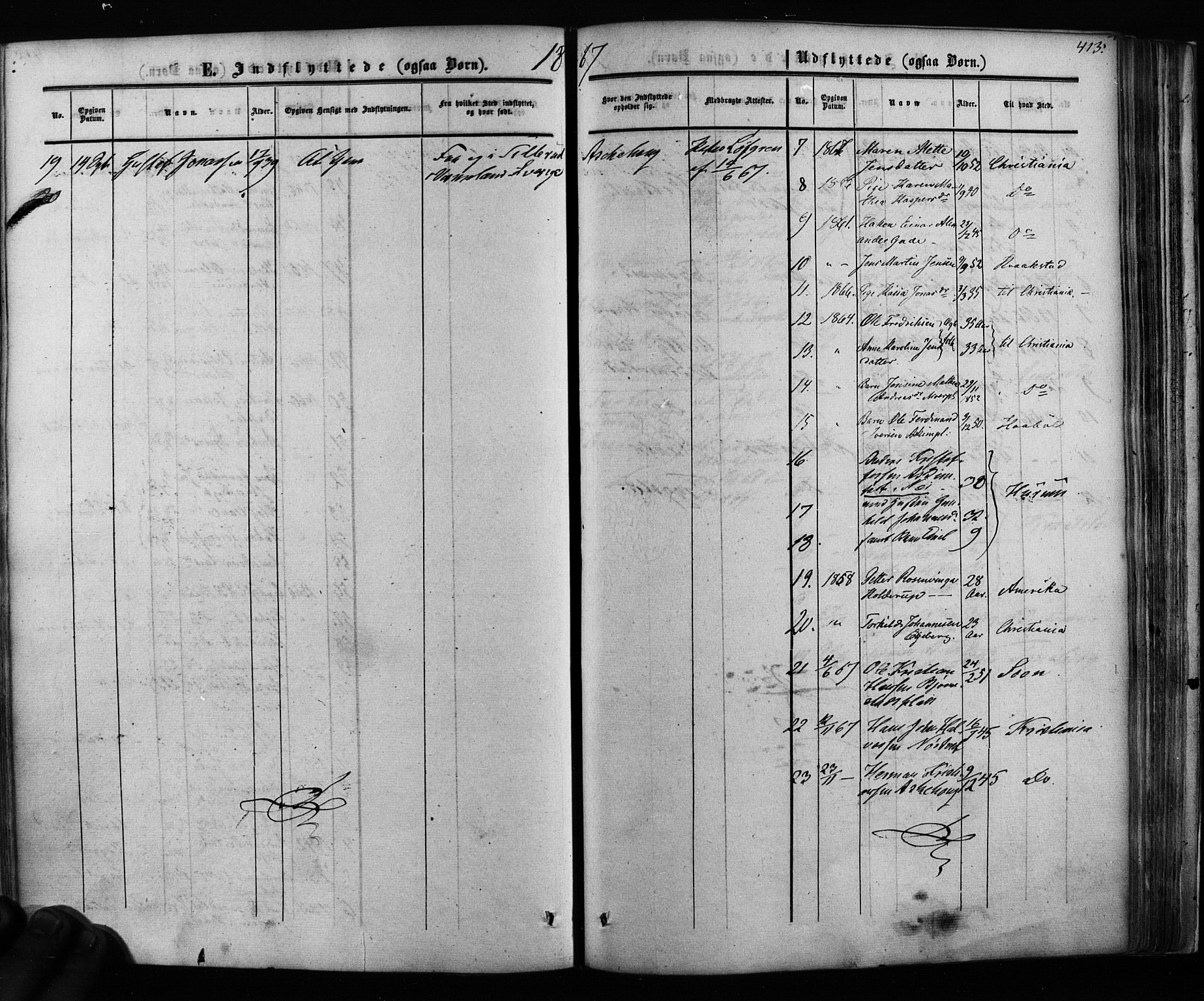 Ås prestekontor Kirkebøker, AV/SAO-A-10894/F/Fa/L0007: Parish register (official) no. I 7, 1854-1870, p. 413