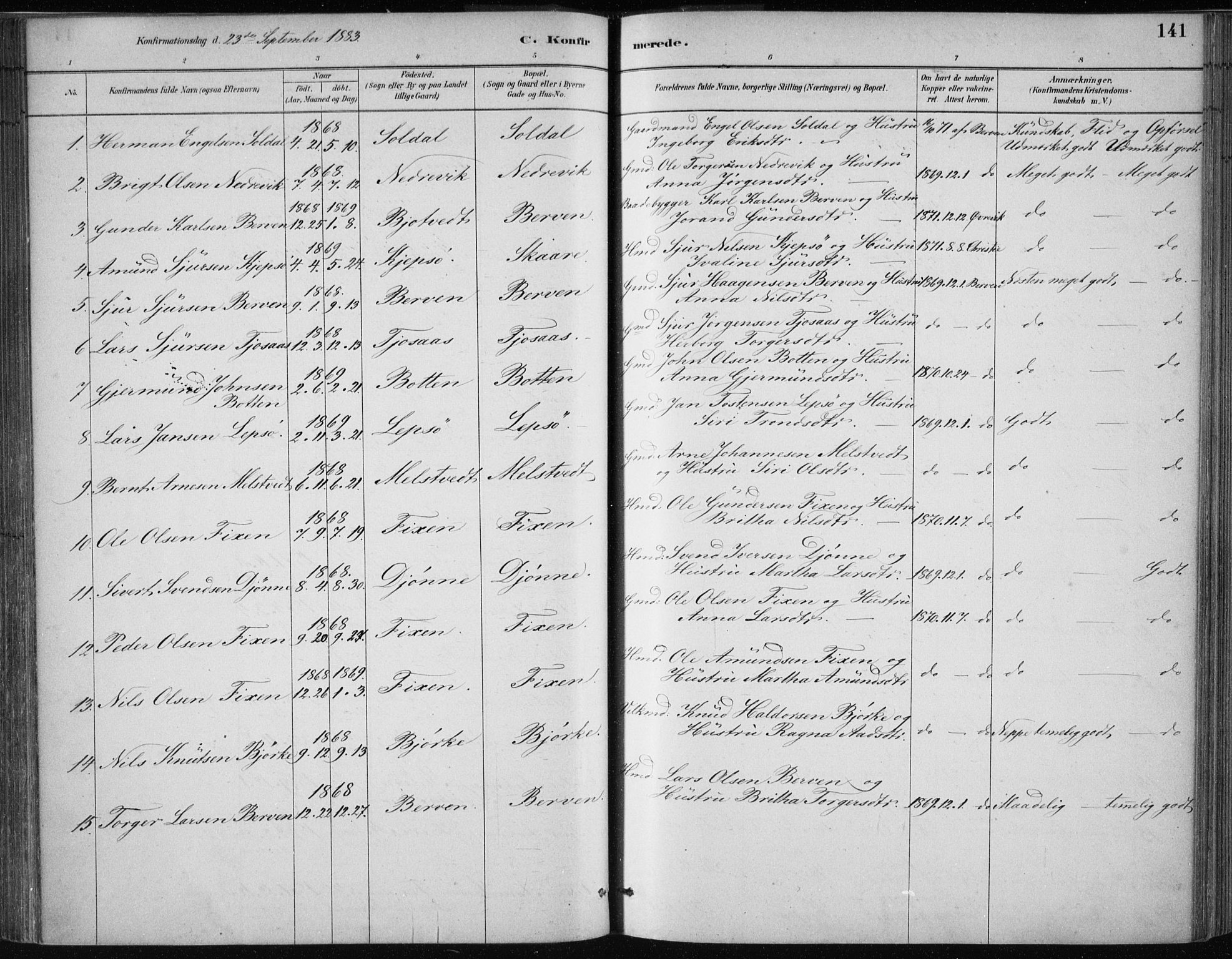 Kvam sokneprestembete, SAB/A-76201/H/Haa: Parish register (official) no. C  1, 1880-1906, p. 141