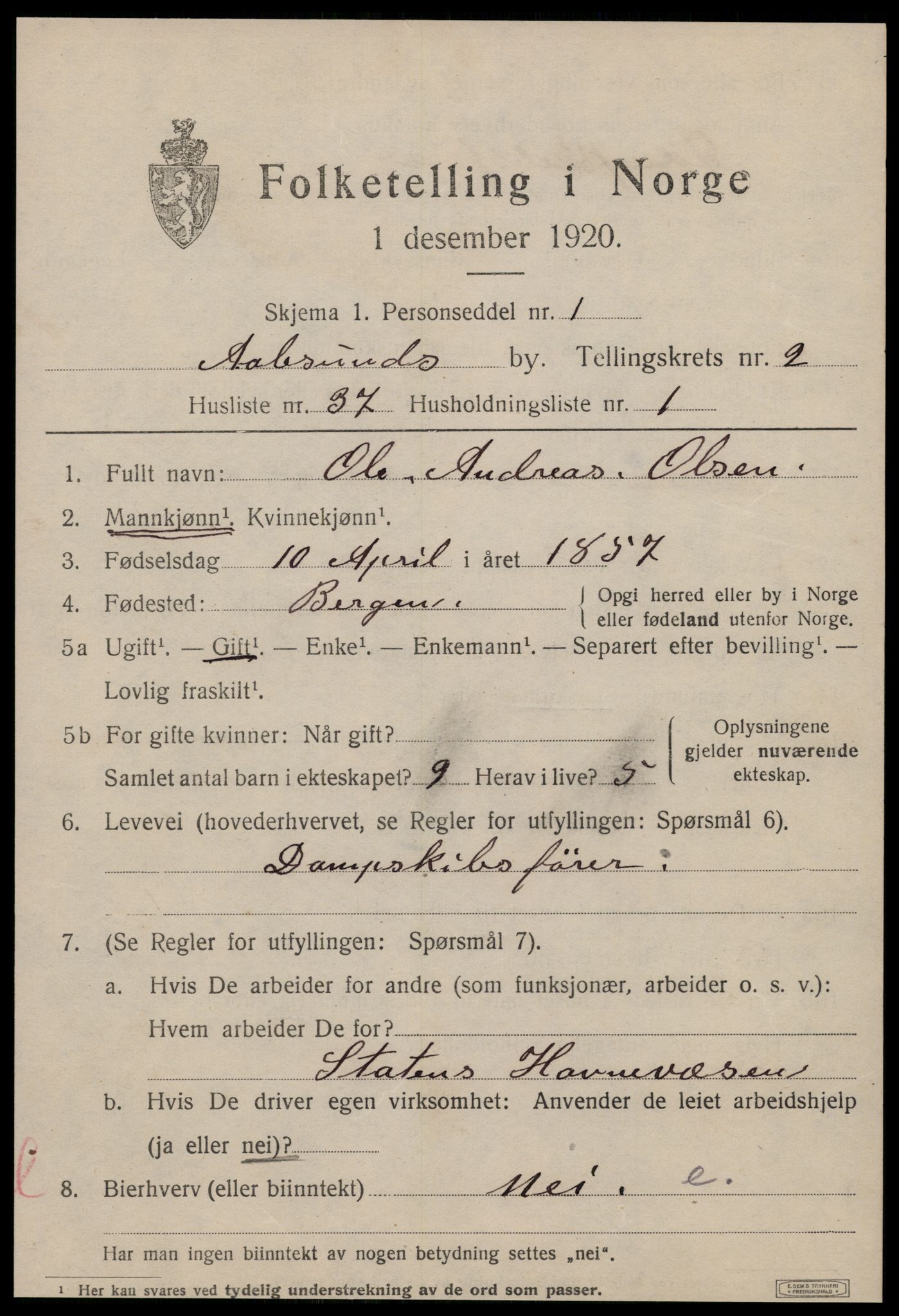 SAT, 1920 census for Ålesund, 1920, p. 11886