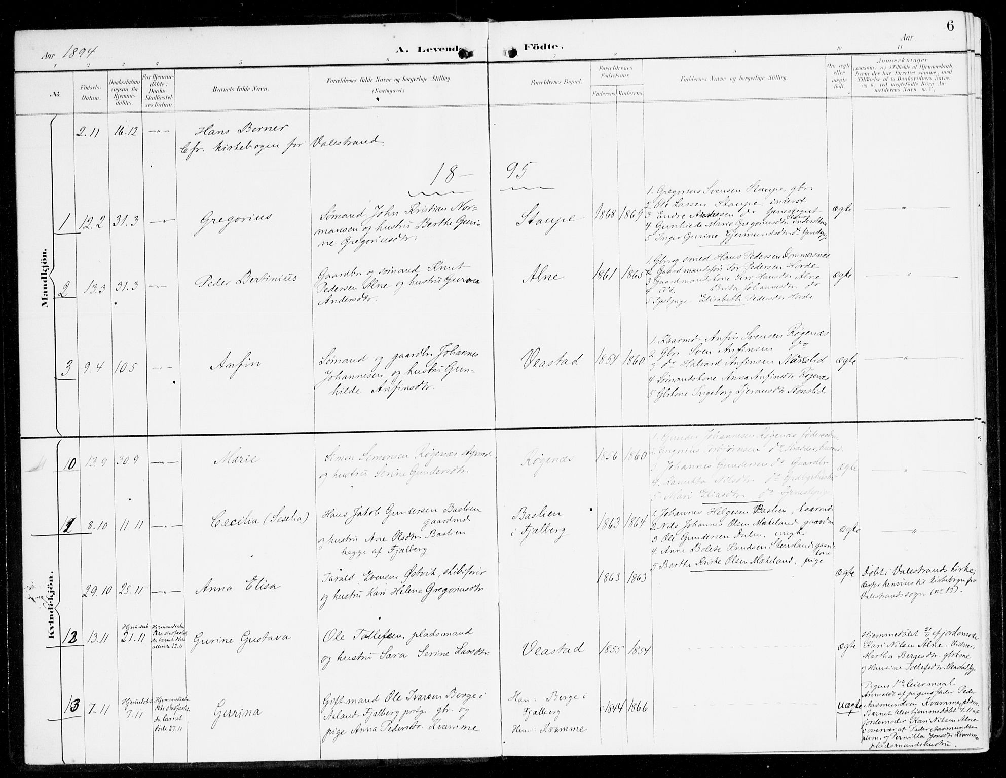 Sveio Sokneprestembete, AV/SAB-A-78501/H/Haa: Parish register (official) no. D 2, 1894-1916, p. 6